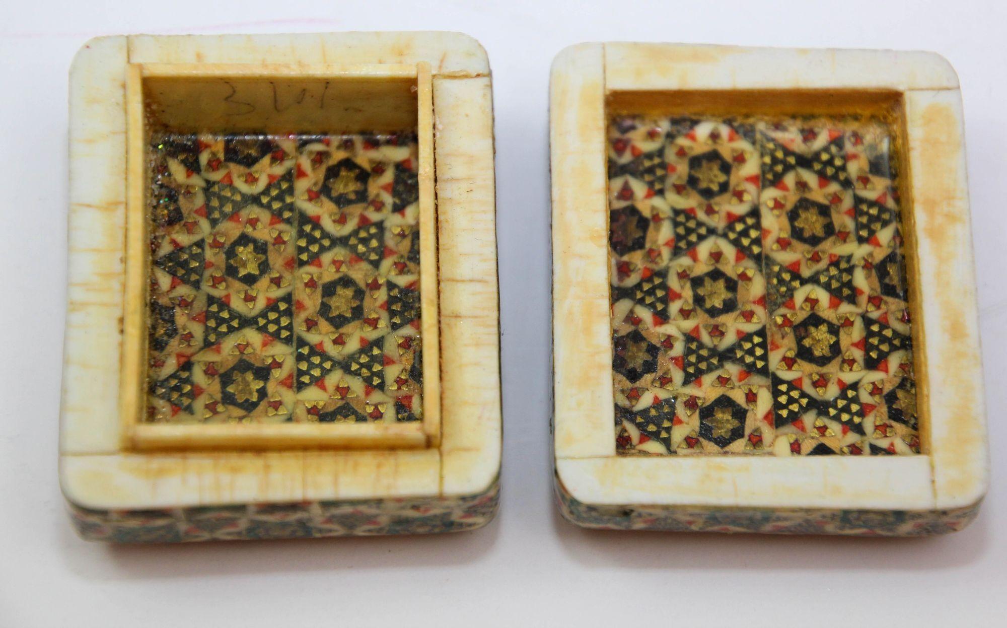 Handgefertigte Vintage Holz Khatam Indo Persische Box (Marketerie)