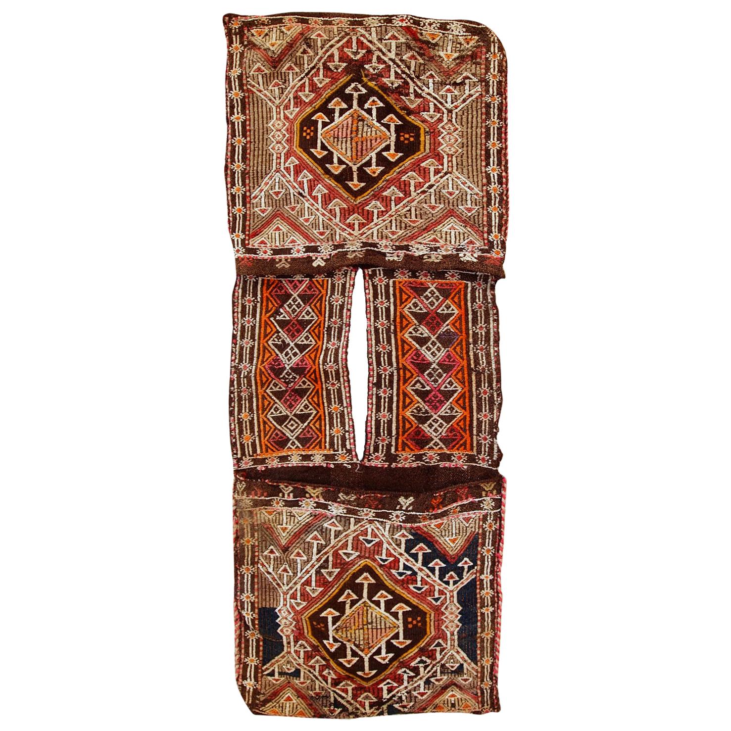 Handmade Vintage Sumak Style Saddle Bag, 1940s, 1C578