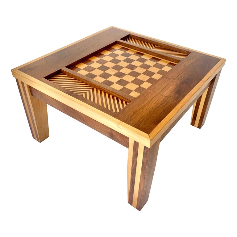 Discourse walk Torches Handmade Walnut Chess Table For Sale at 1stDibs