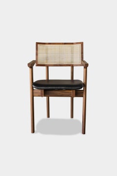 Handmade Walnut KUNAI Captain Chair with Black Leather Upholstery