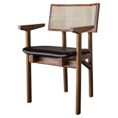 Handmade Walnut KUNAI Captain Chair with Black Leather Upholstery