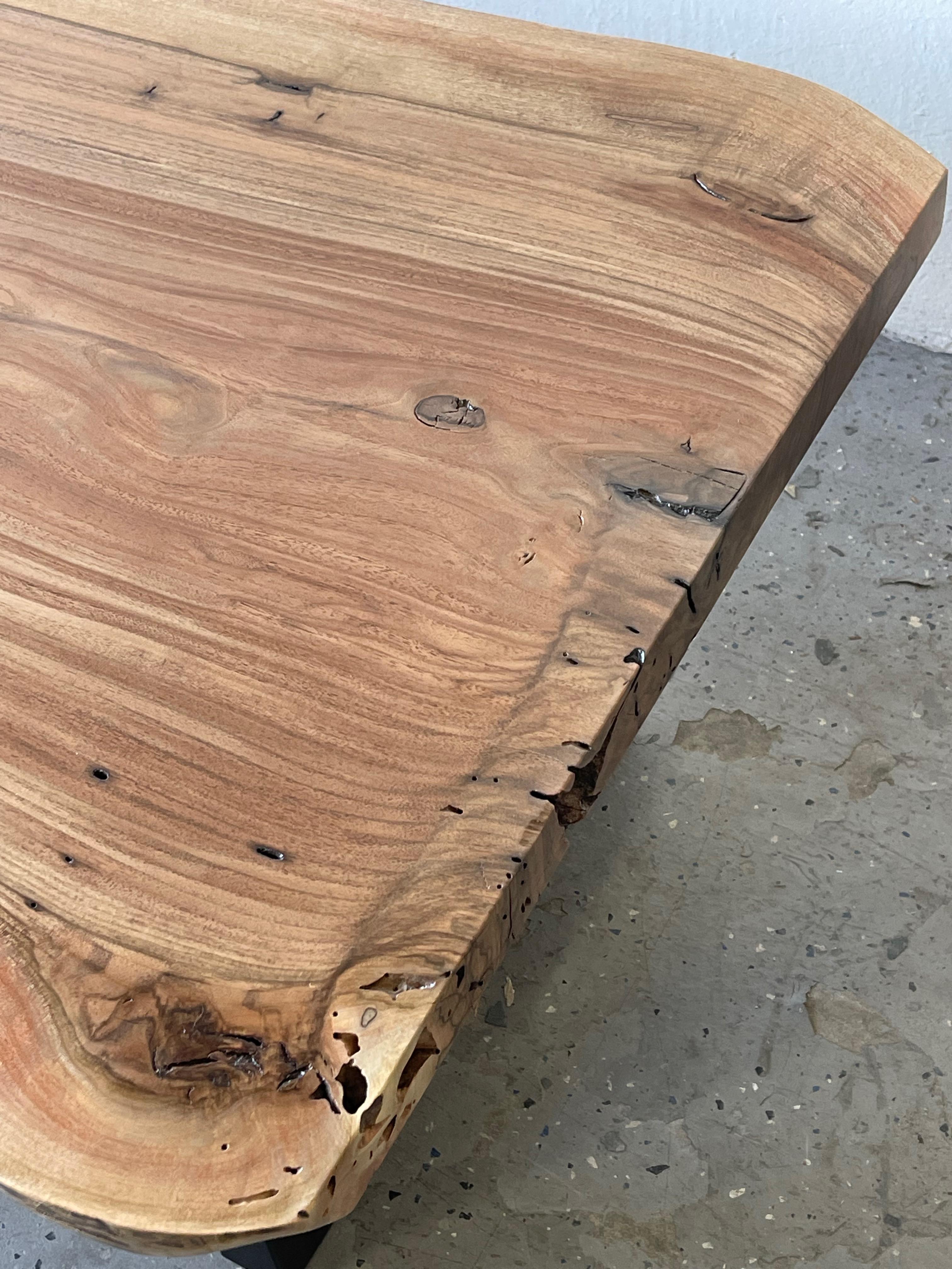 Mid-Century Modern Handmade Walnut Mid Century Style Live Edge Burl Wood Slab Coffee Table Bench