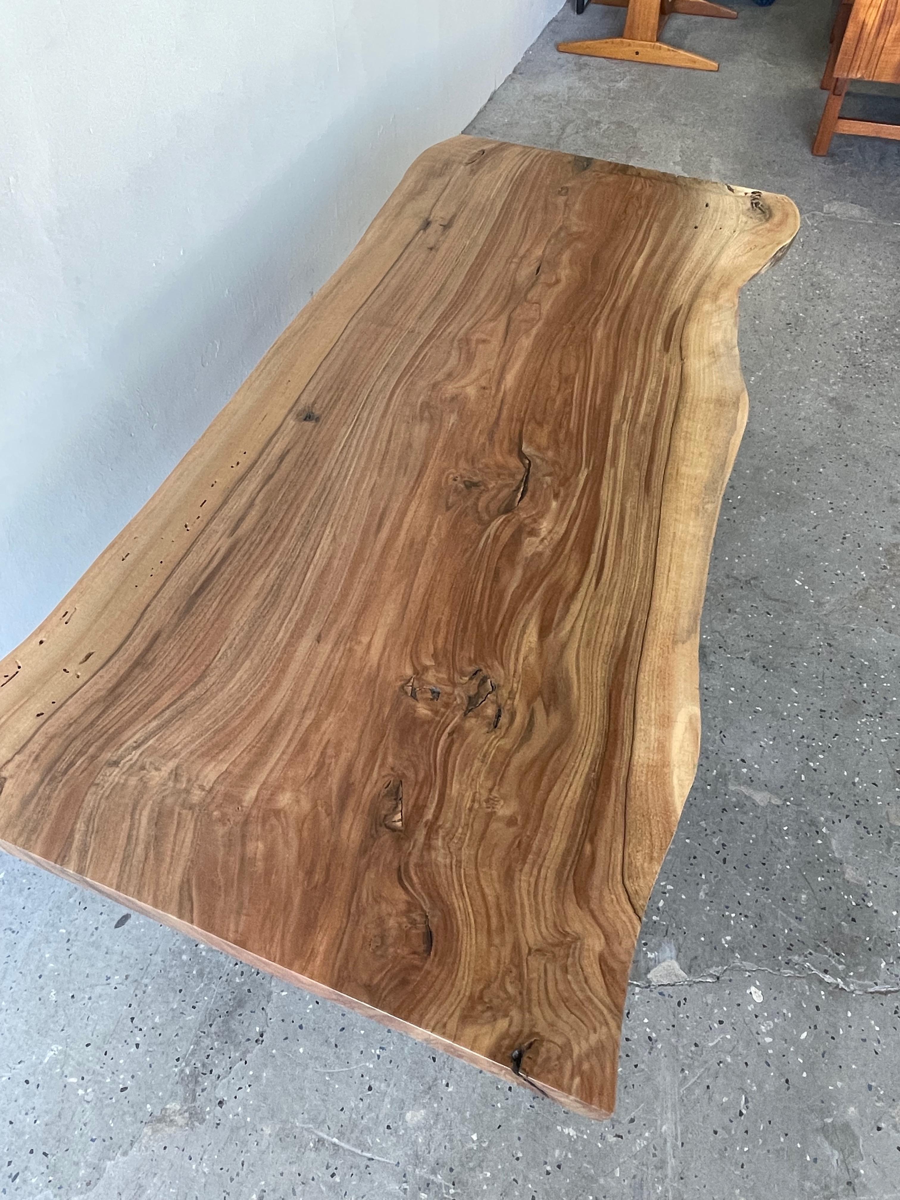 North American Handmade Walnut Mid Century Style Live Edge Burl Wood Slab Coffee Table Bench