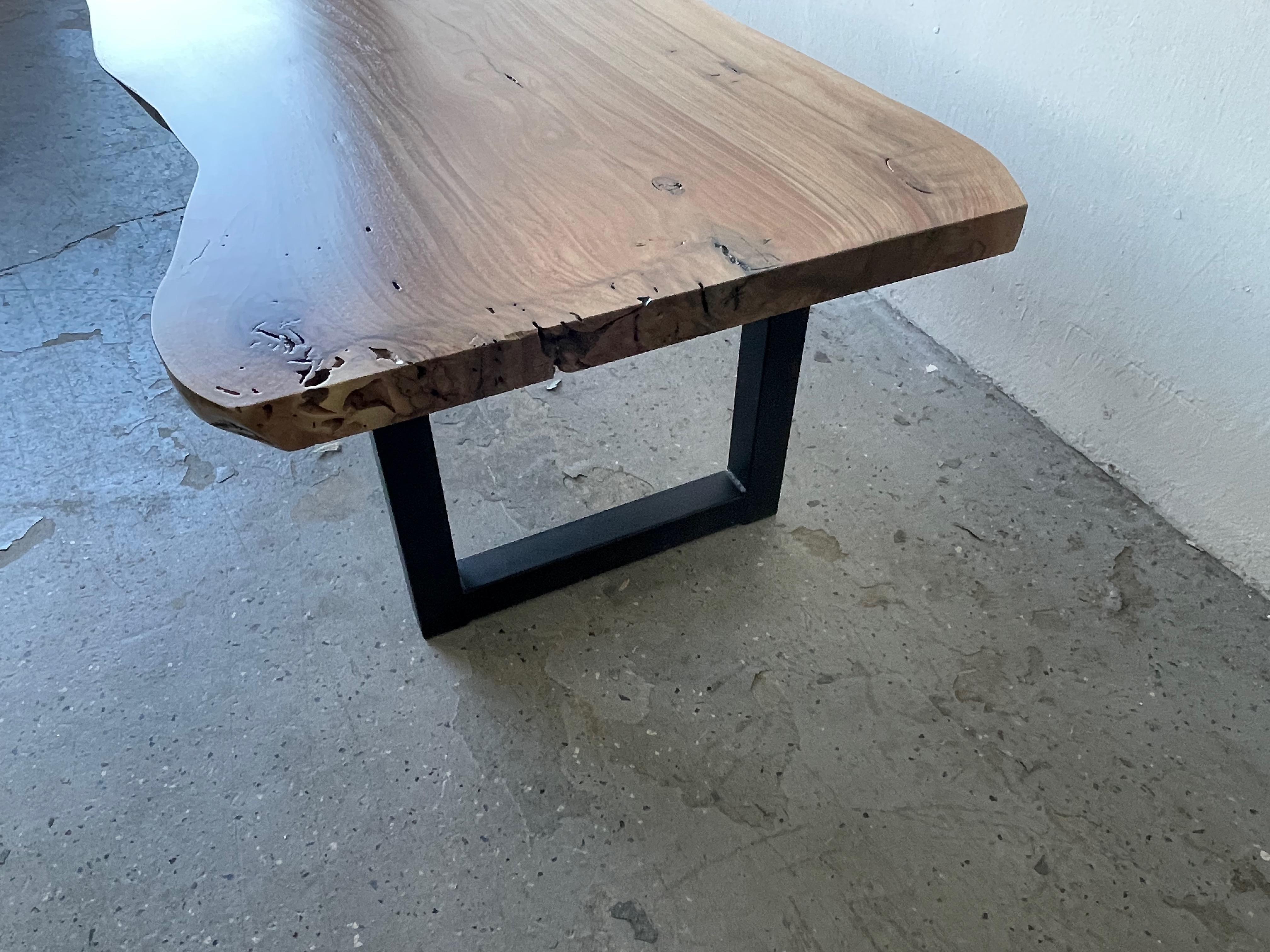 Contemporary Handmade Walnut Mid Century Style Live Edge Burl Wood Slab Coffee Table Bench