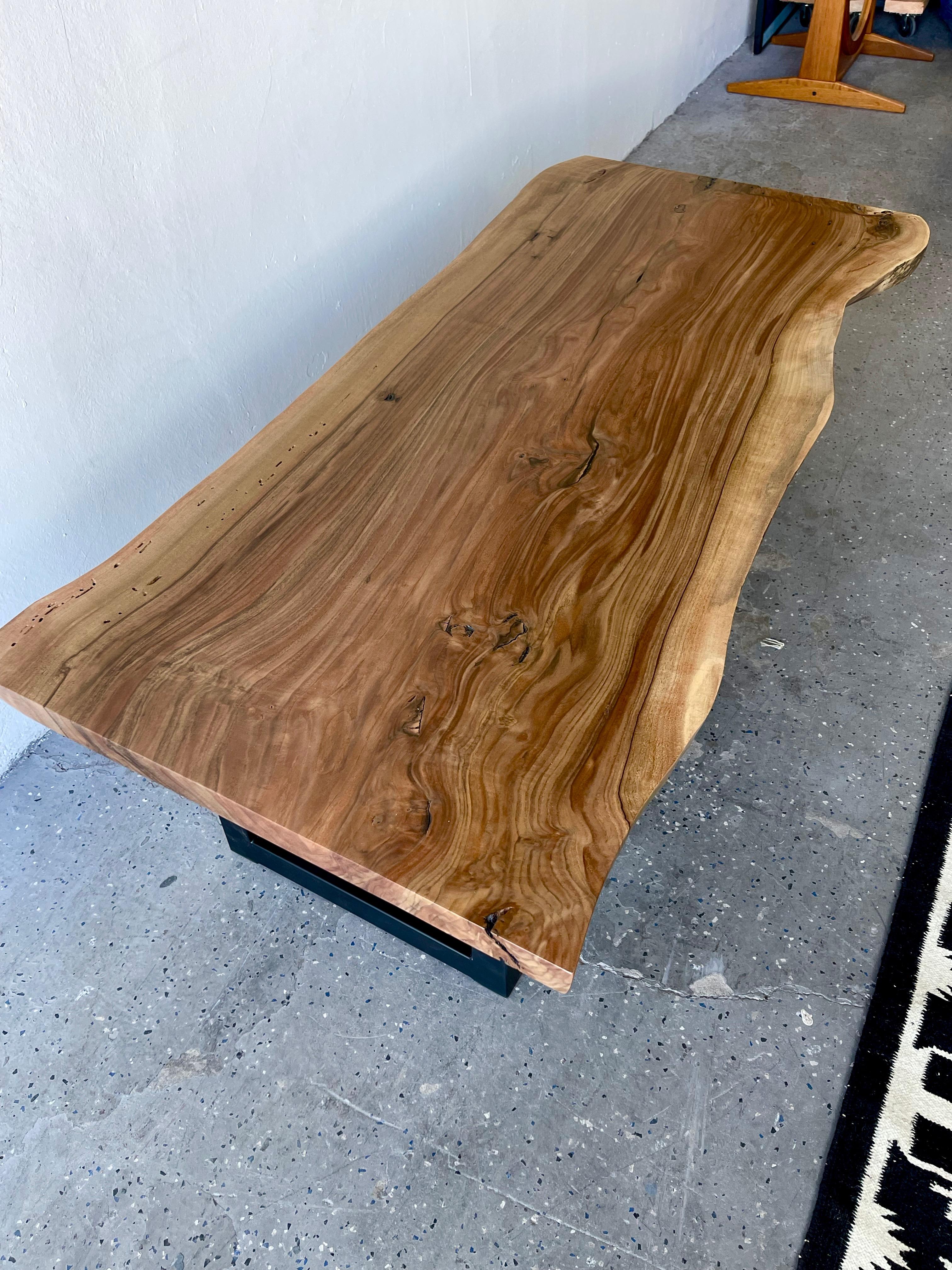 Metal Handmade Walnut Mid Century Style Live Edge Burl Wood Slab Coffee Table Bench