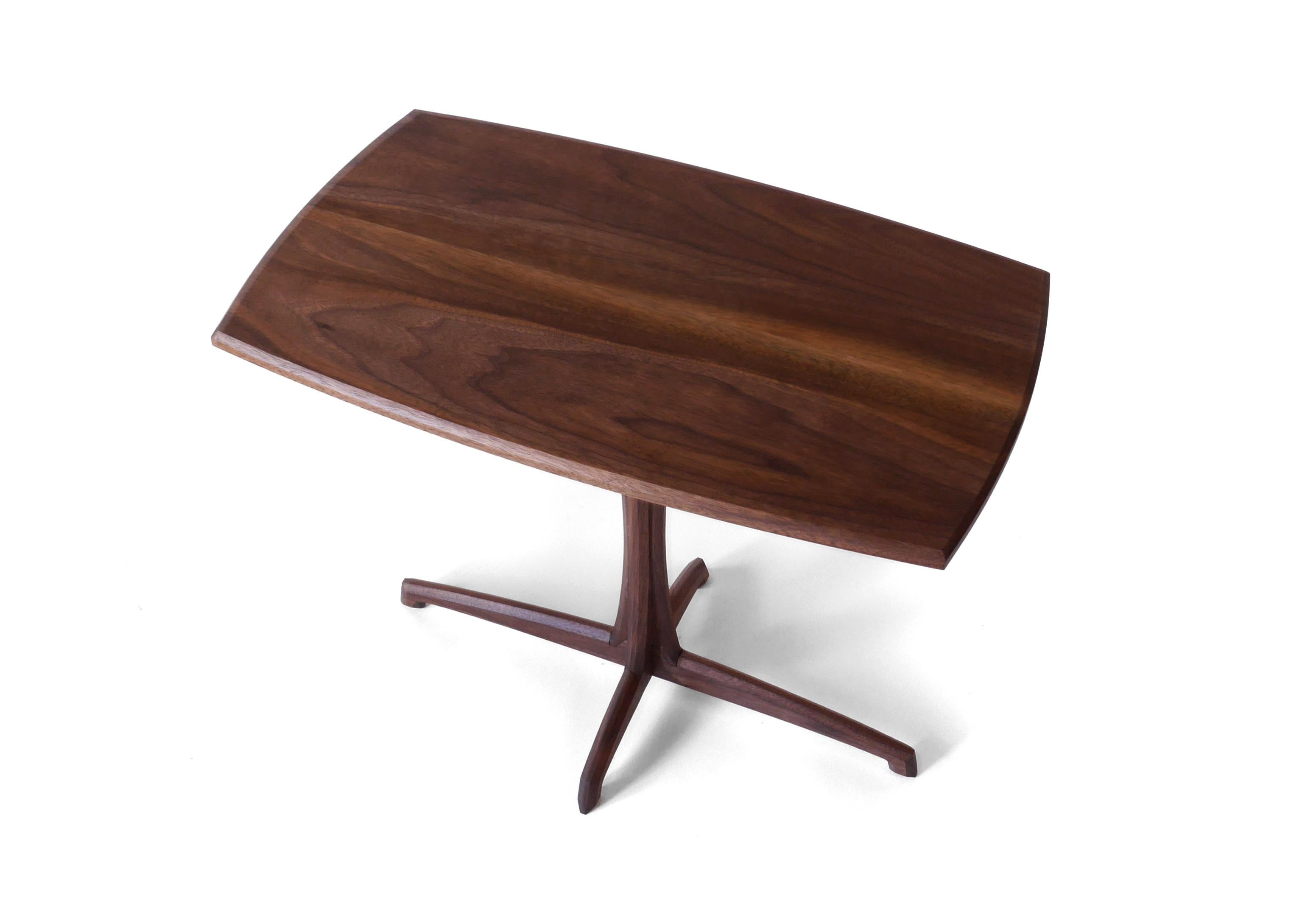 American Walnut Plume Side Table, Contemporary Handmade Pedestal End Table by Arid For Sale