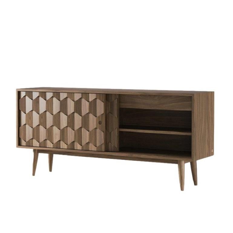 Modern Handmade Walnut Sideboard Featuring Two Drawers and Four Divisions For Sale