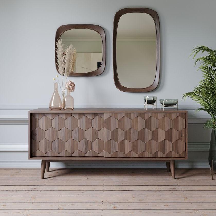 Wood Handmade Walnut Sideboard Featuring Two Drawers and Four Divisions For Sale