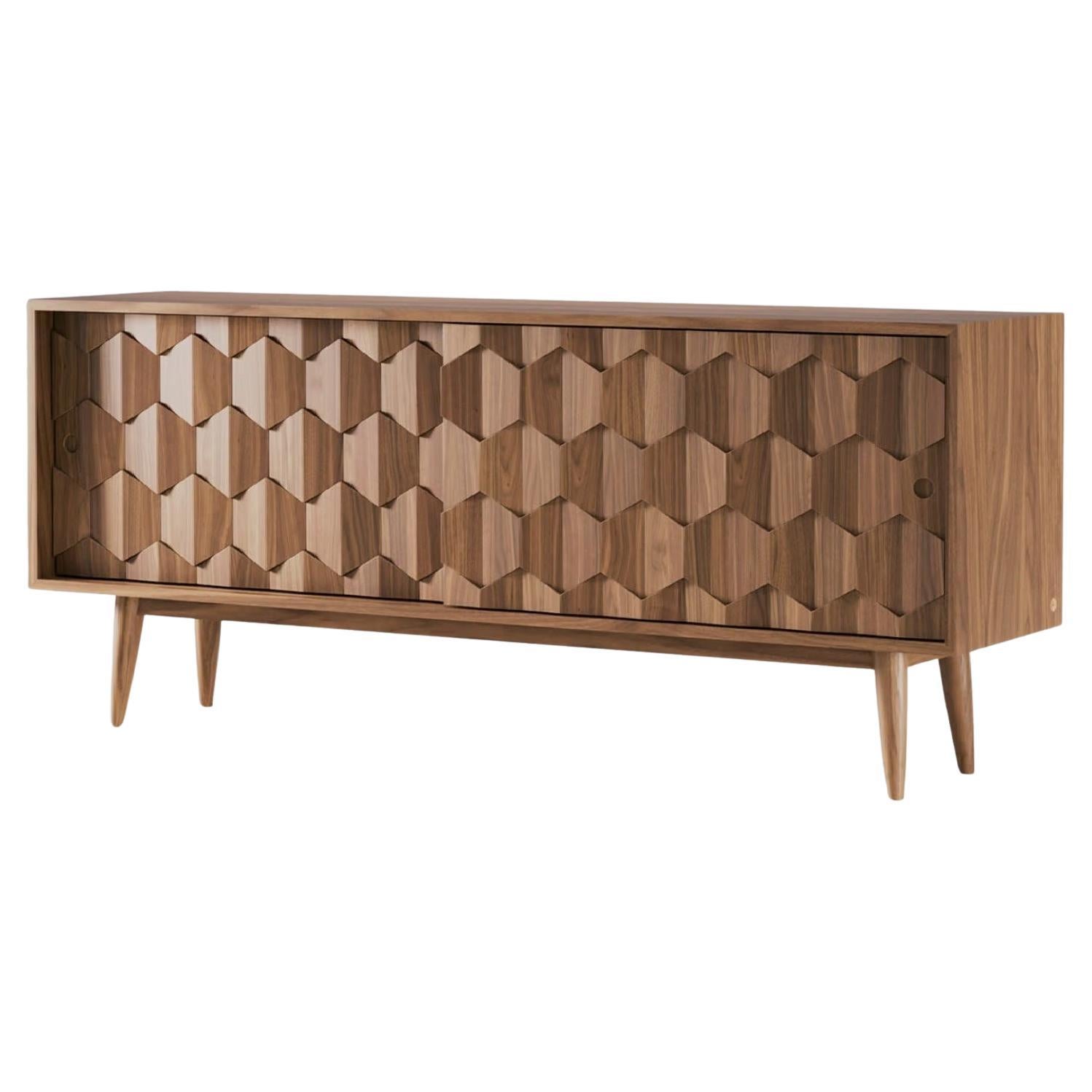 Handgefertigtes Sideboard aus Nussbaumholz mit zwei Schubladen und vier Divisionen