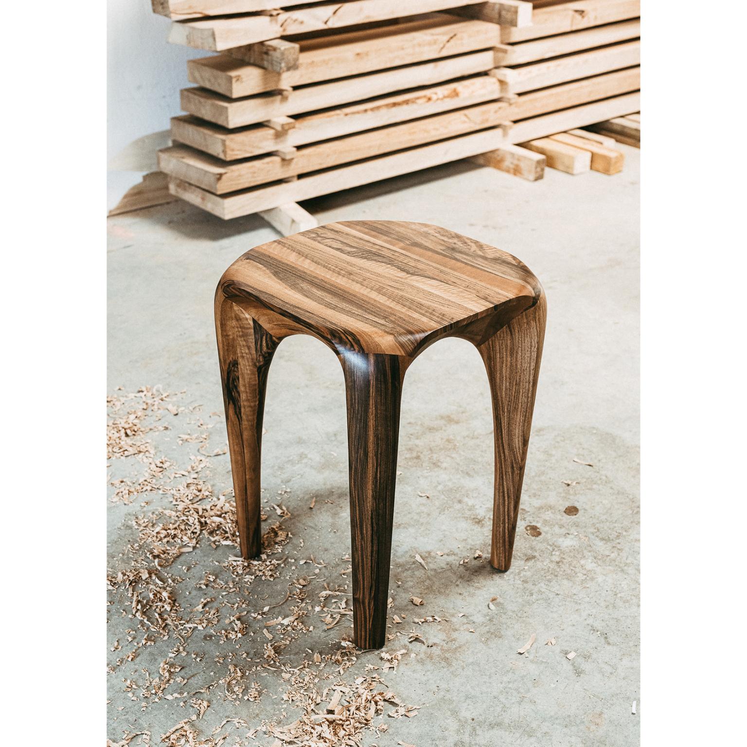 Handmade Walnut Tabouret by Maxime Goléo For Sale 2