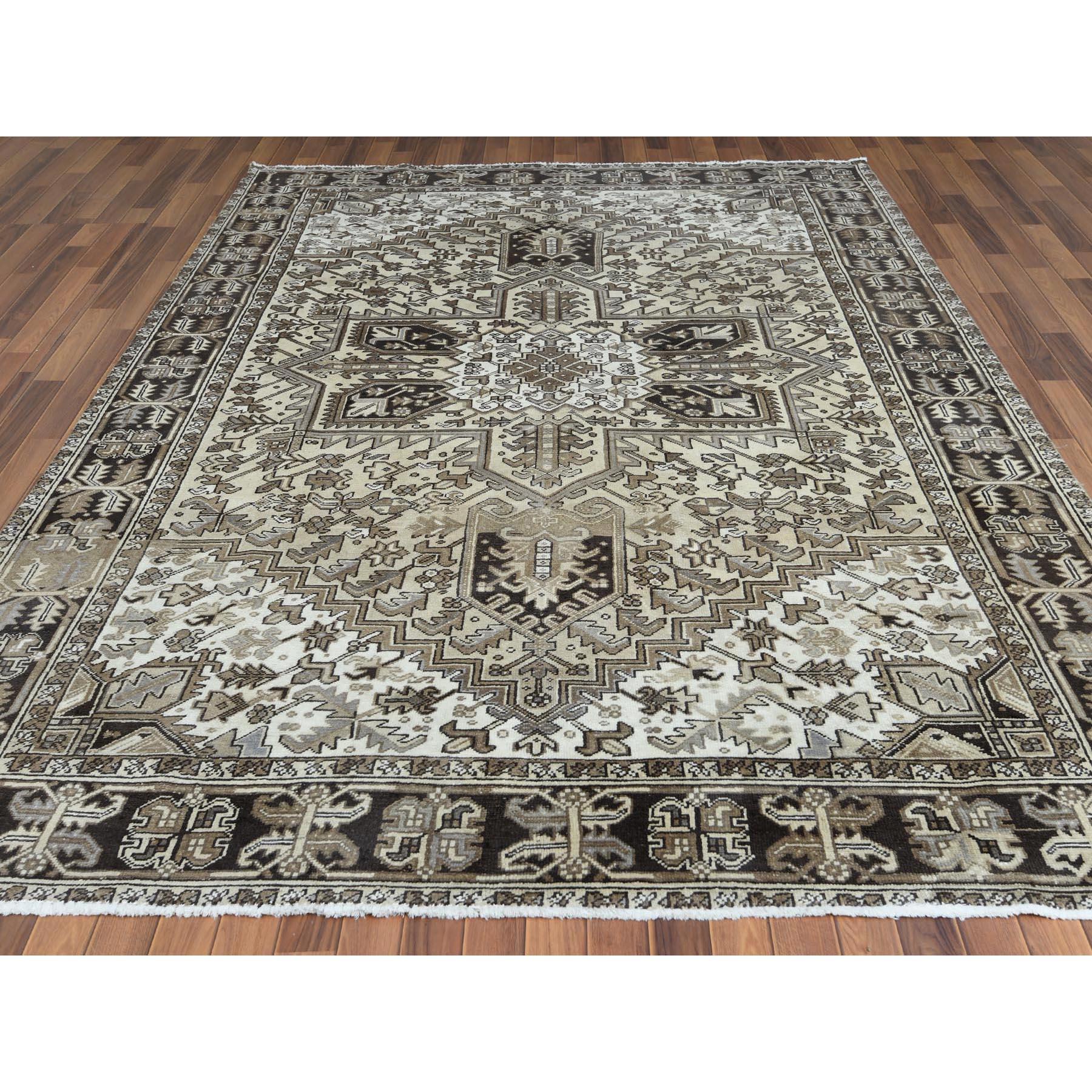 Medieval Handmade Washed Out Persian Heriz Vintage Down Organic Soft Wool Rug