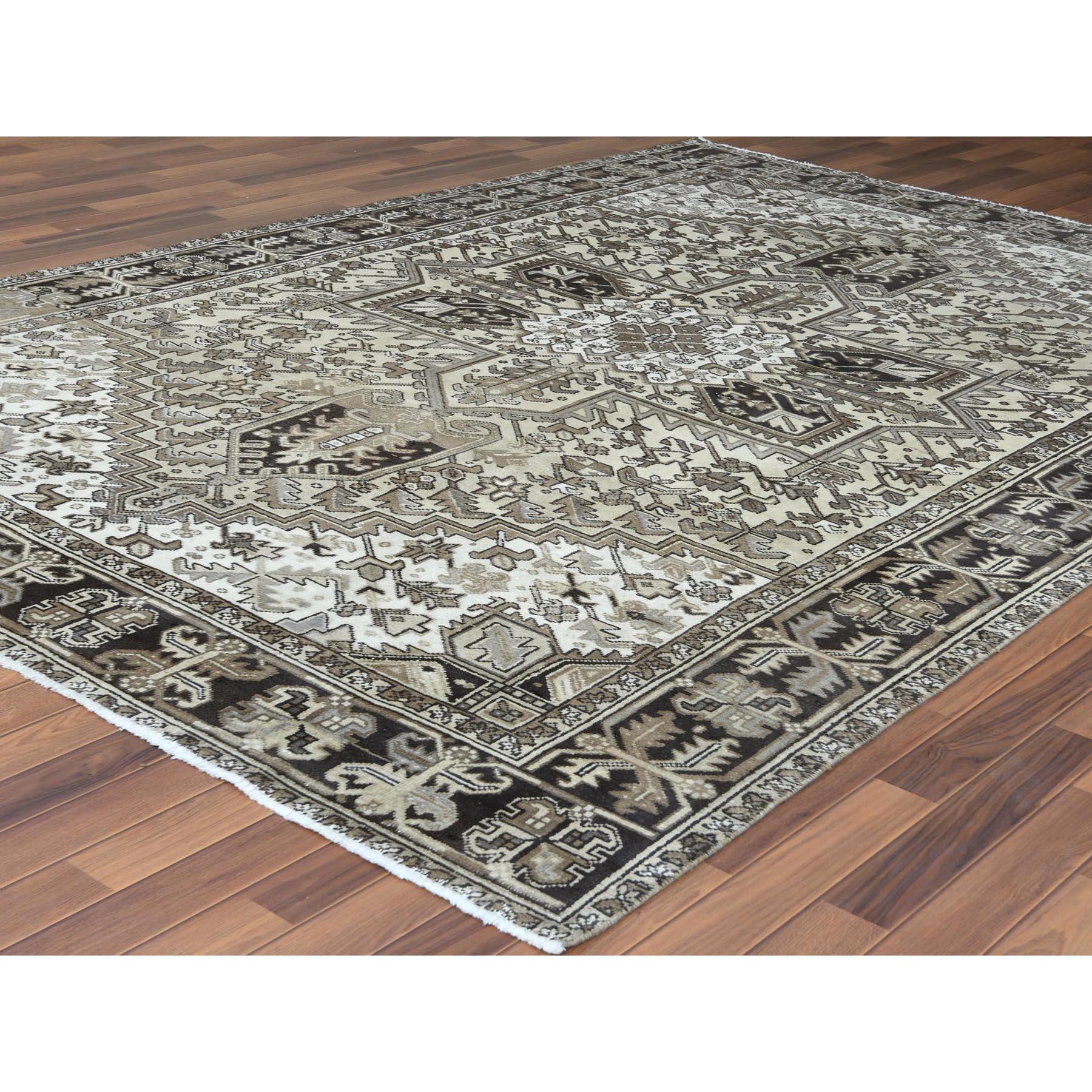 Hand-Knotted Handmade Washed Out Persian Heriz Vintage Down Organic Soft Wool Rug