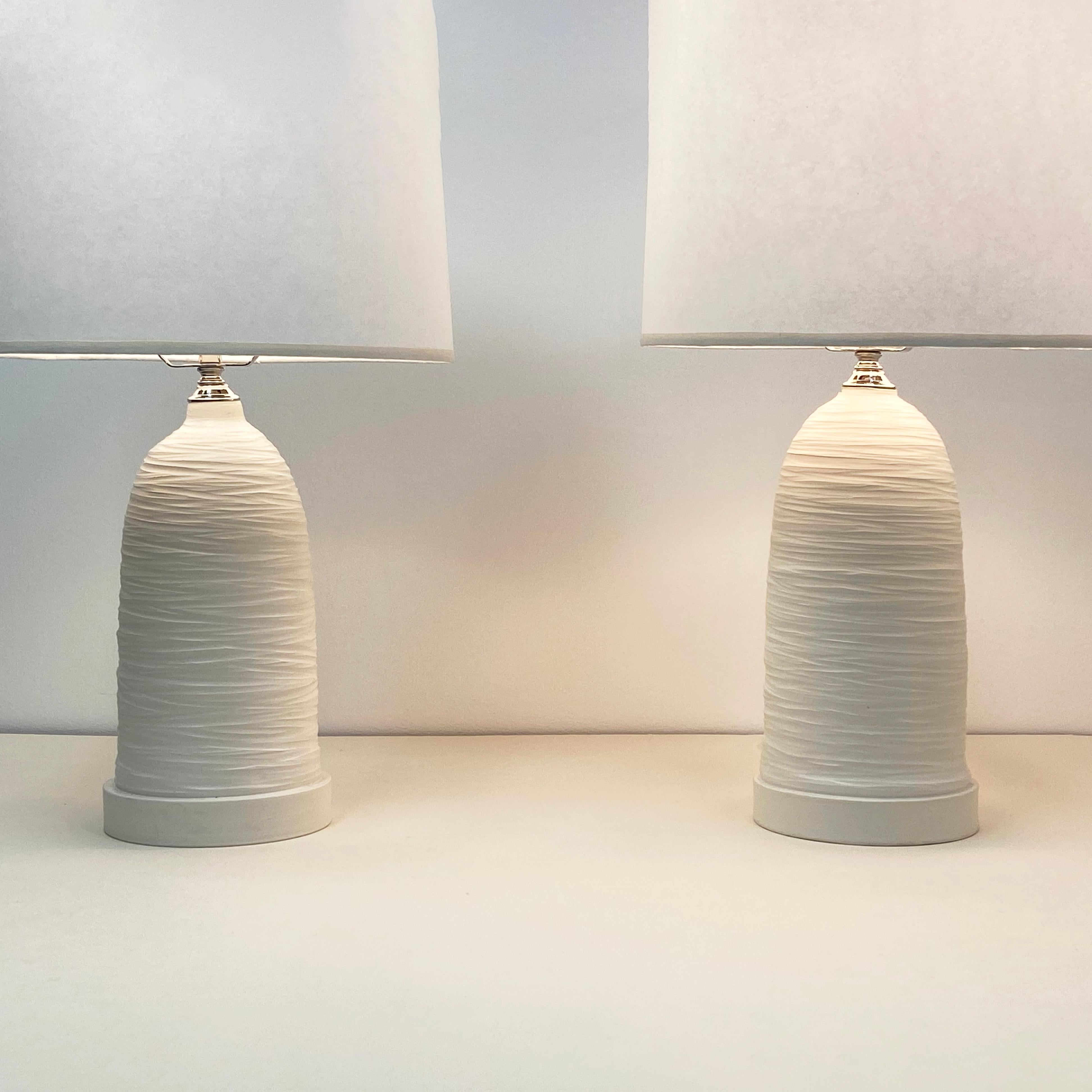 Handmade Wheel-thrown Large Lamp pair Textured deco by Olivia Barry / By Hand 7