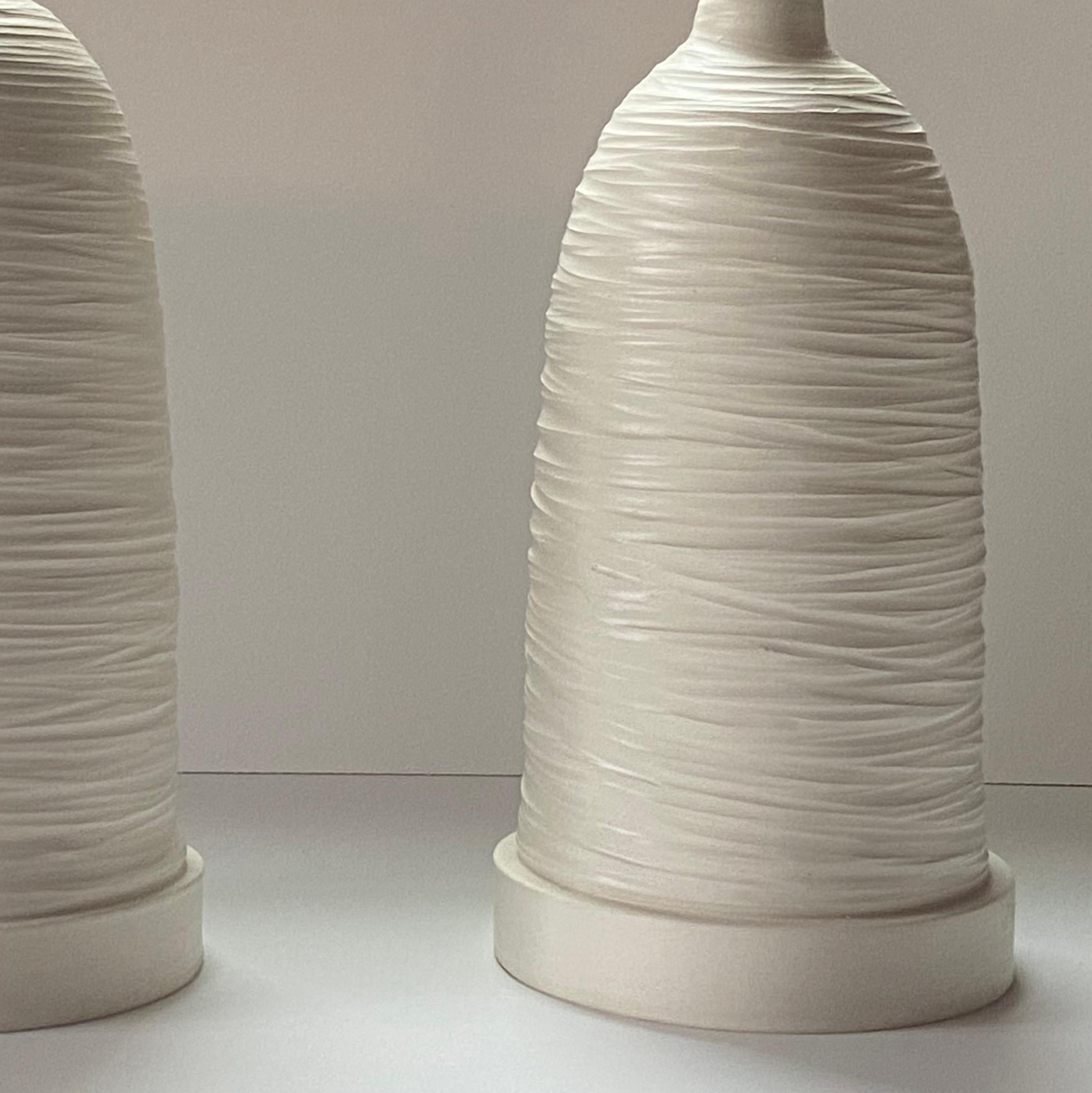 Ceramic Handmade Wheel-thrown Large Lamp pair Textured deco by Olivia Barry / By Hand For Sale