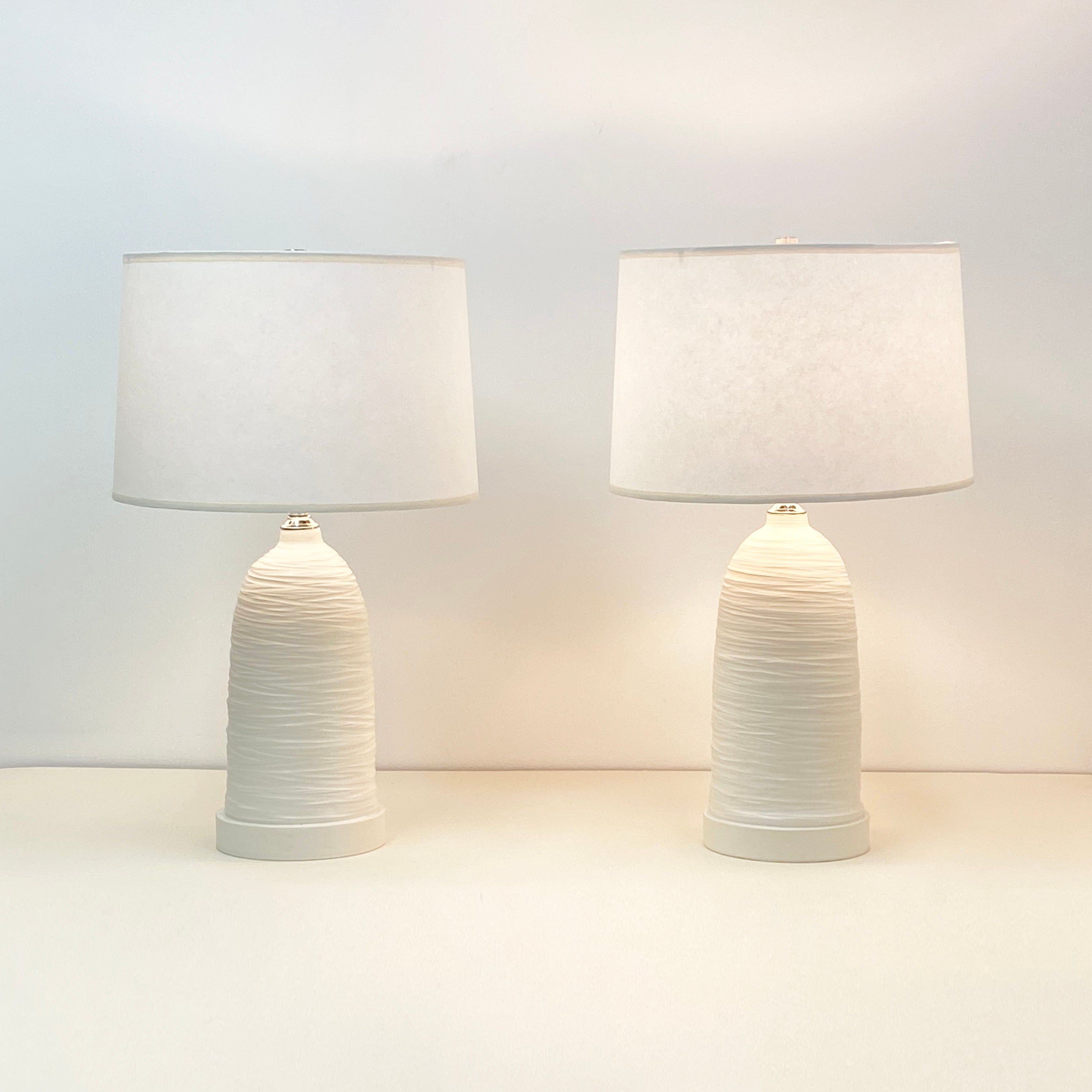 Handmade Wheel-thrown Large Lamp pair Textured deco by Olivia Barry / By Hand