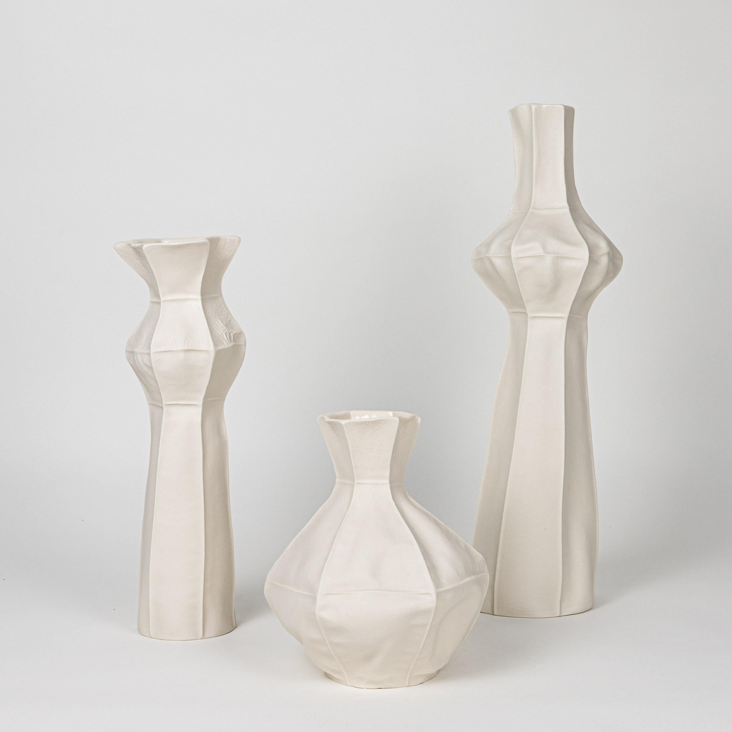 Contemporary Handmade White Ceramic Flower Vase, Kawa Vase #7, Organic Sculptural Porcelain For Sale