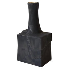 Black Handmade White Ceramic Vase with Peeling Texture, Minimalism