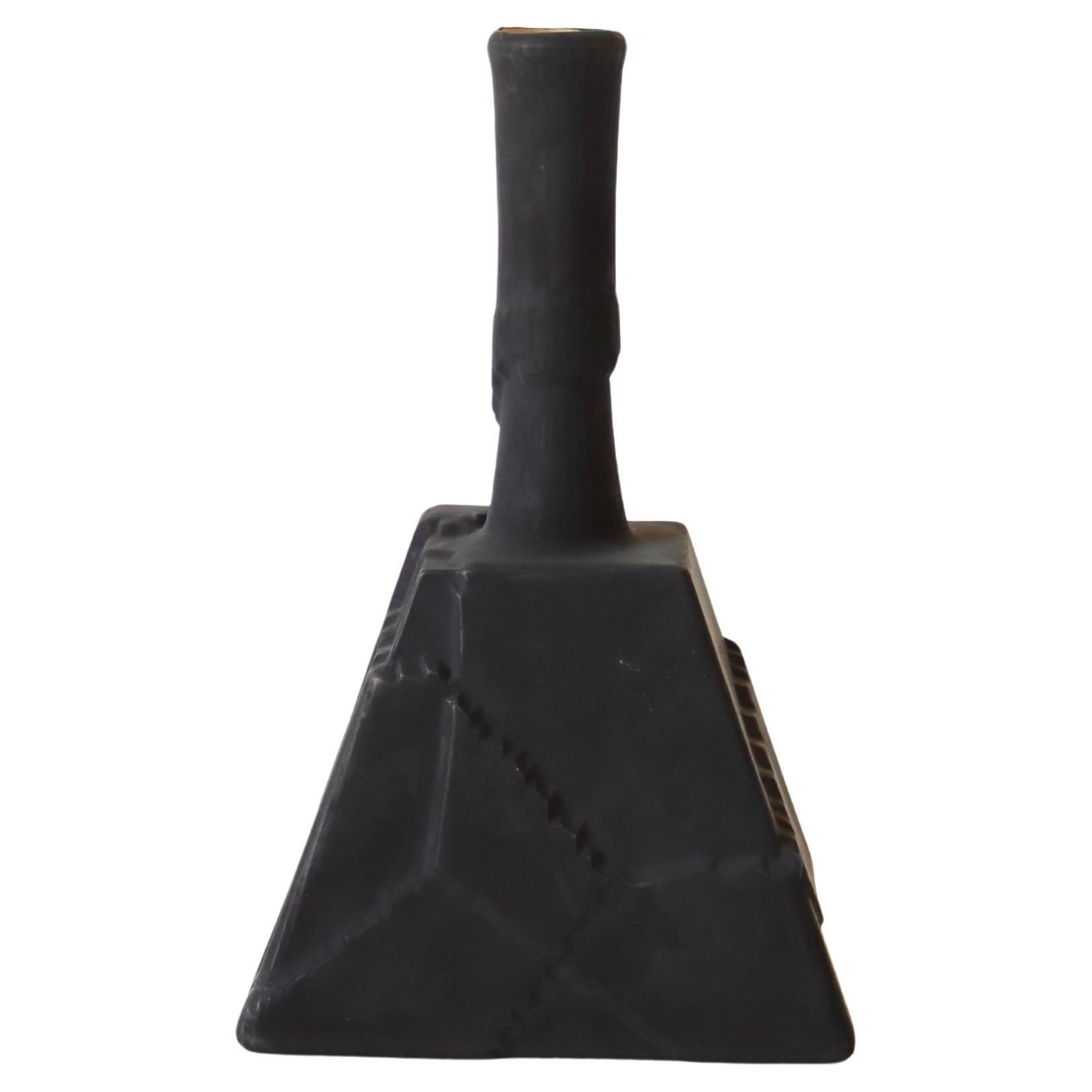 Black Handmade White Ceramic Vase with Peeling Texture, Minimalism