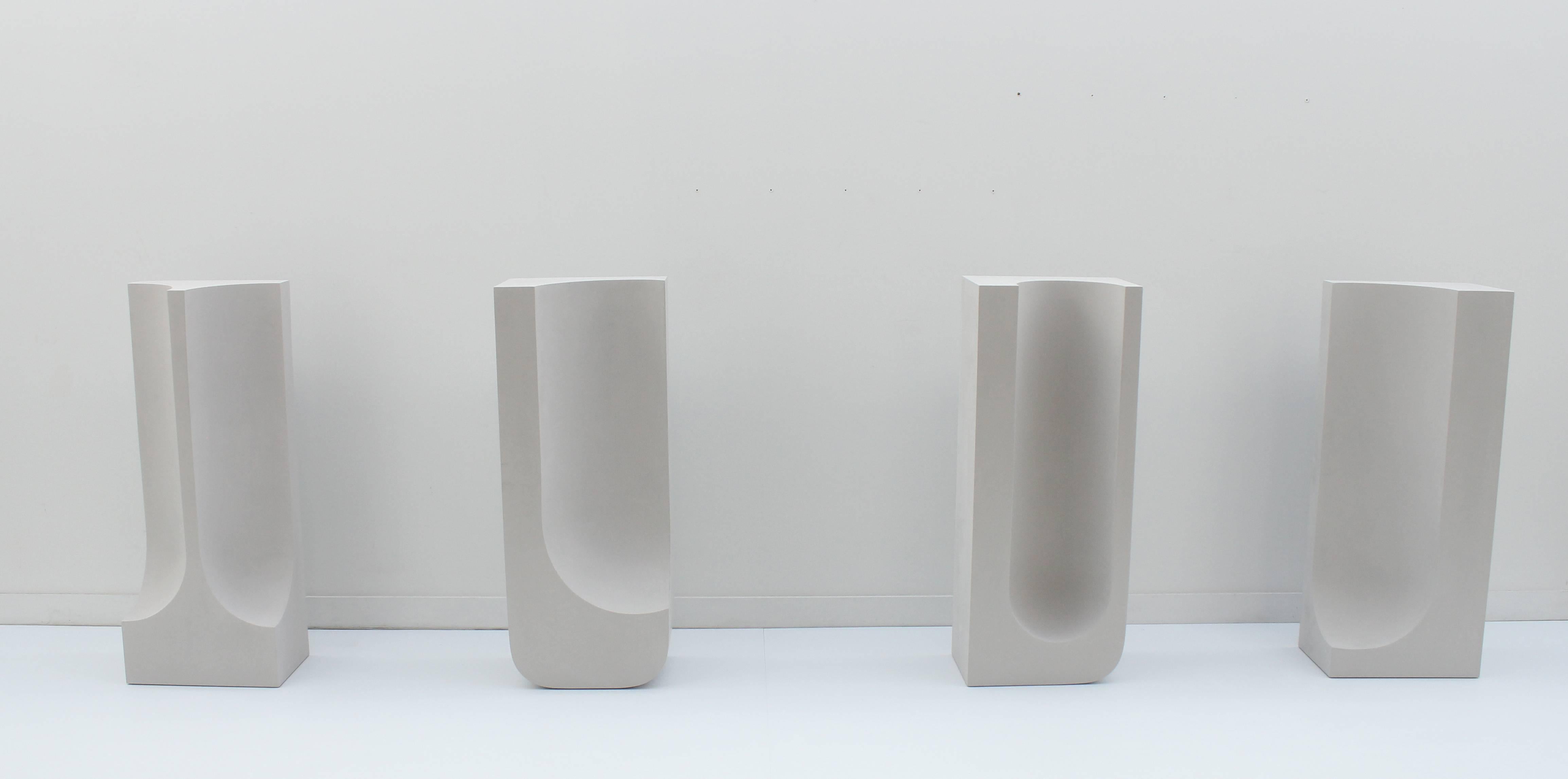 Exploration of Minimalist shapes quietly referencing Brutalist architecture. Cast by hand using unpigmented plaster, shapes can be grouped together or purchased as one striking, bold statement.