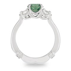 Handmade White Gold Green Parti Sapphire and Diamond Trilogy Engagement Ring