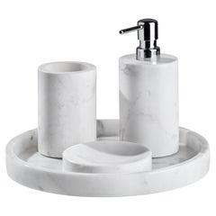 Handmade White Marble Bathroom Set with Round Tray