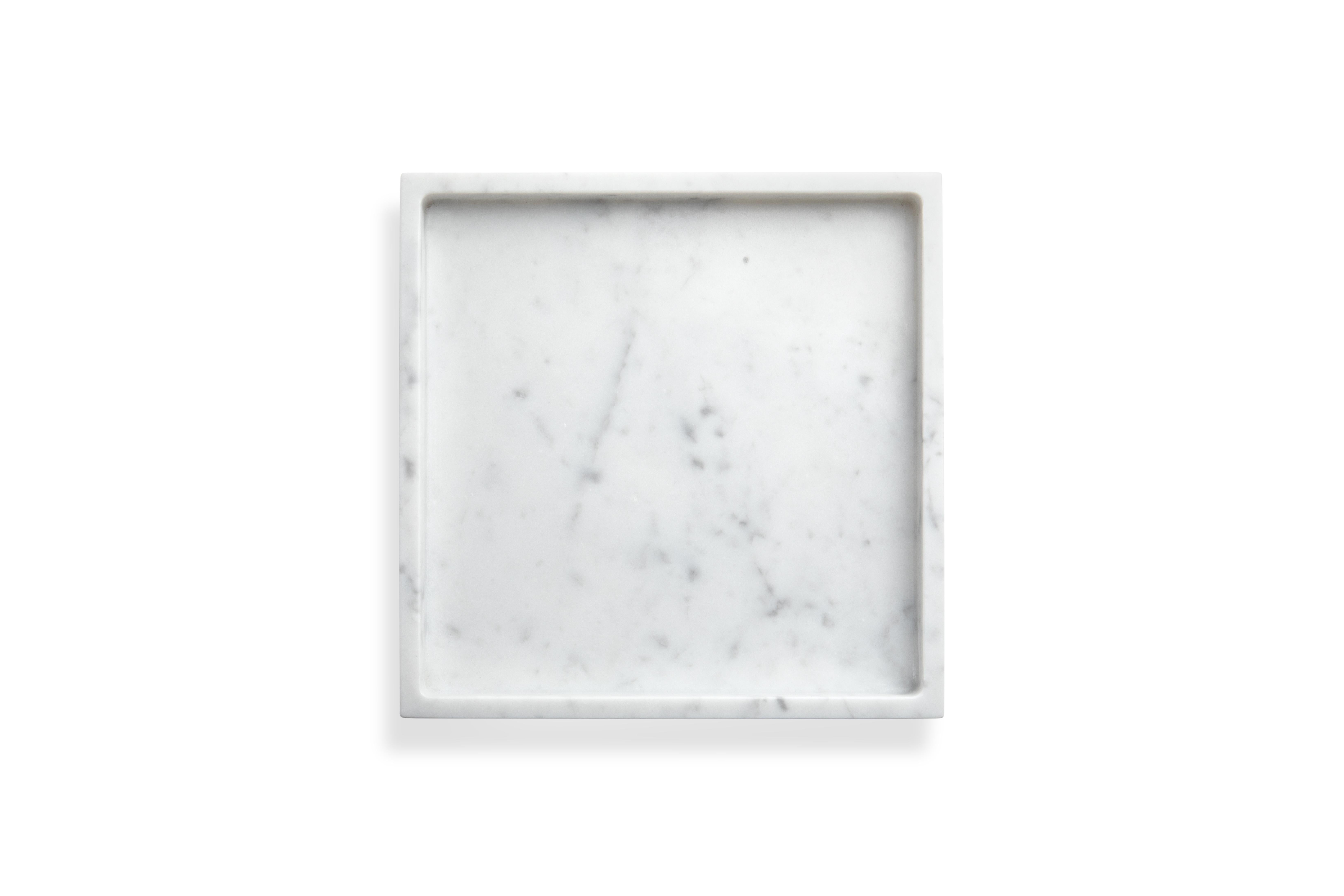 Handmade White Marble Bathroom Set with Square Tray For Sale 1