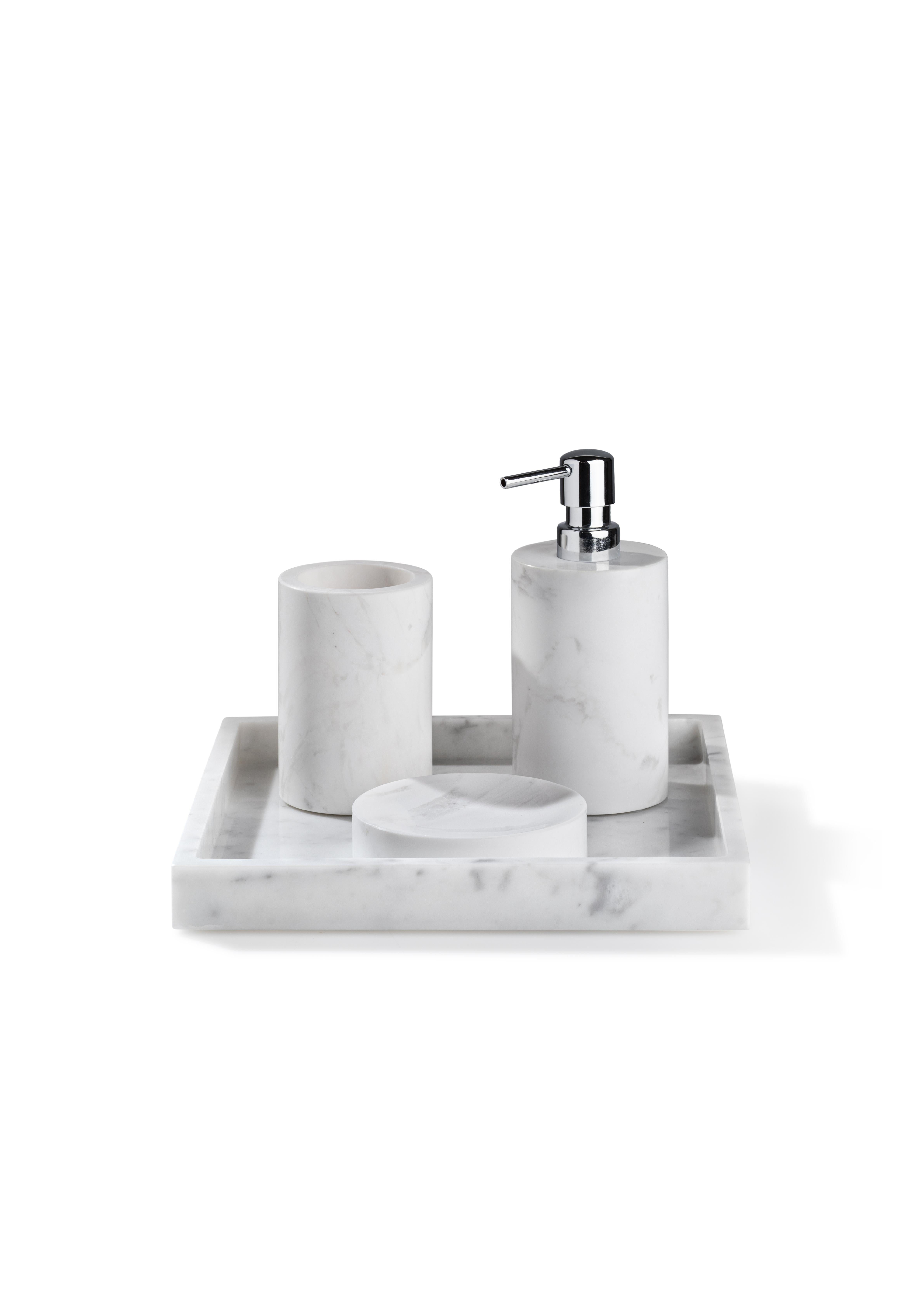 Handmade White Marble Bathroom Set with Square Tray For Sale 2