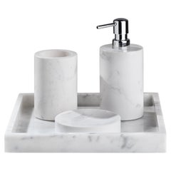 Handmade White Marble Bathroom Set with Square Tray