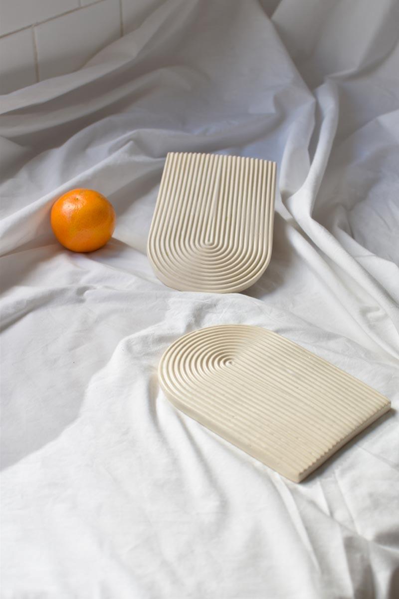 Argentine Handmade White Matte Modern Geometric Pitágoras Ceramic Cheese Platter Board