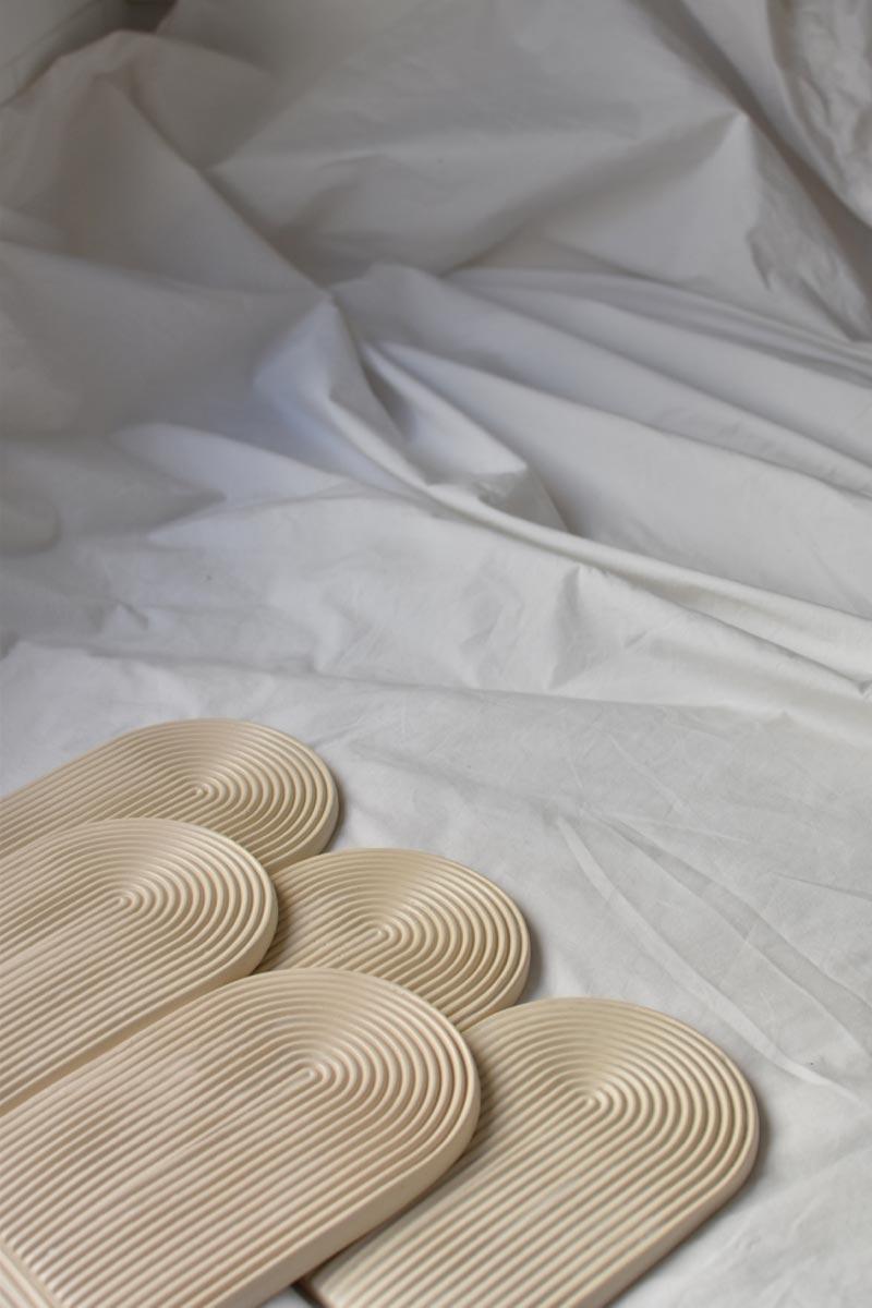 Contemporary Handmade White Matte Modern Geometric Pitágoras Ceramic Cheese Platter Board