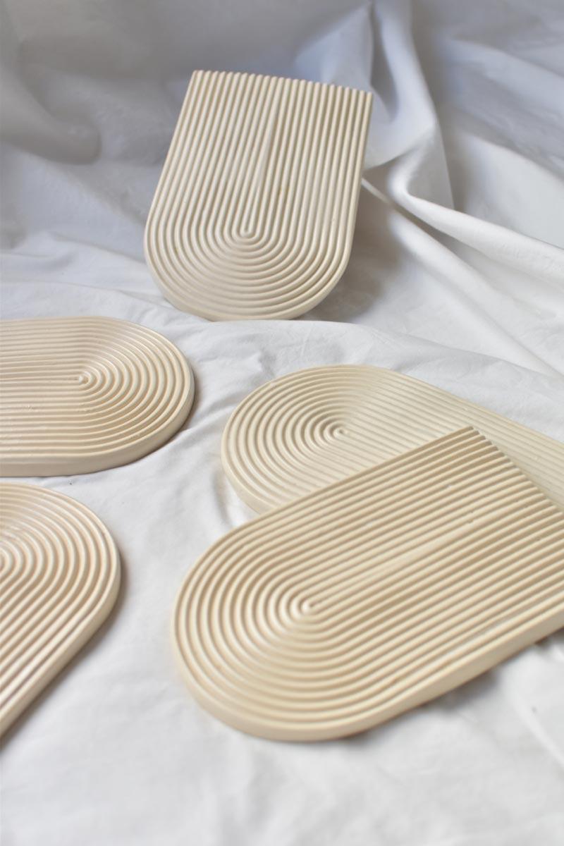 Handmade White Matte Modern Geometric Pitágoras Ceramic Cheese Platter Board 1