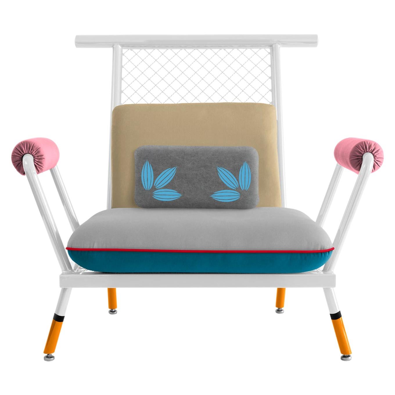 Handgefertigter PK6 Sessel in Weiß und Orange aus Kohlenstoffstahl und Metallgeflecht von Paulo Kobylka