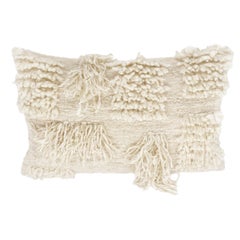 Handmade White Organic Modern Sheep Wool Lumbar Throw Pillow, in Stock