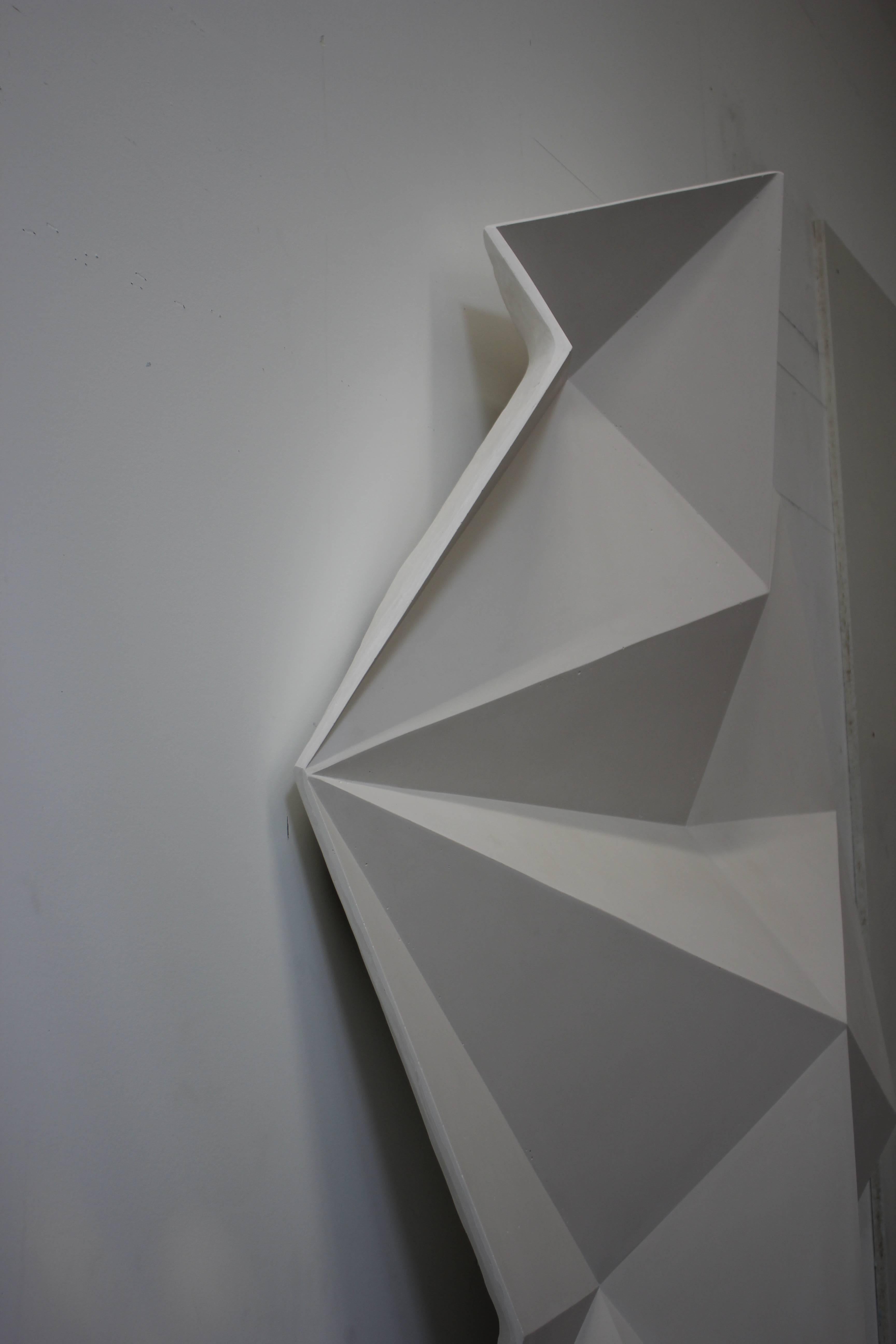 Post-Modern Handmade White Origami Fold Sculpture Cast Hydrostone Wall Mounted For Sale