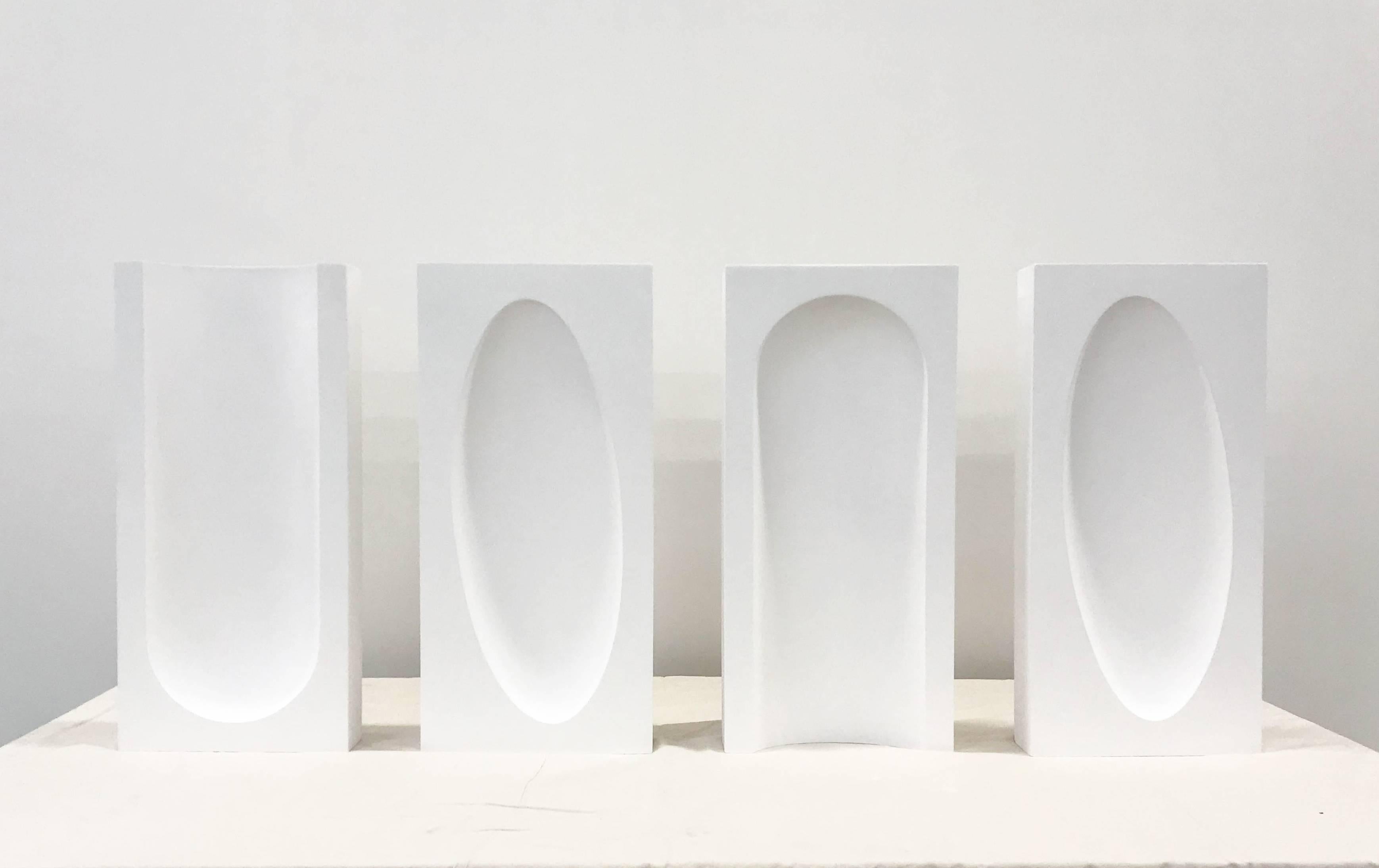 Exploration of Minimalist shapes quietly referencing Brutalist architecture. Cast by hand using unpigmented plaster, shapes can be grouped together or purchased as one striking, bold statement. 

Sculptures can be placed as art accessories on