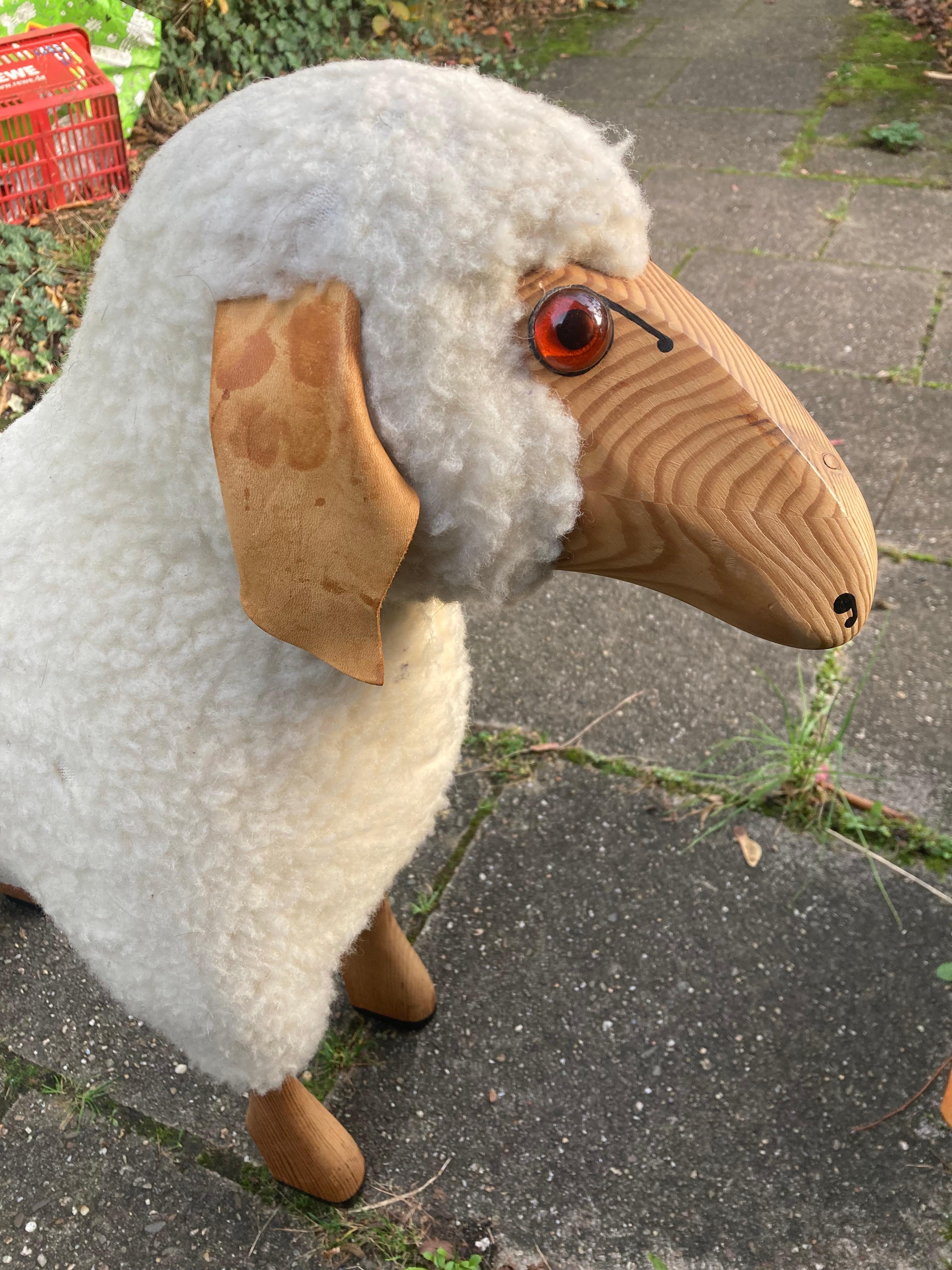 Handmade  white woolly  sheep by Hans -Peter Krafft. 1970s. Made in Germany. For Sale 6