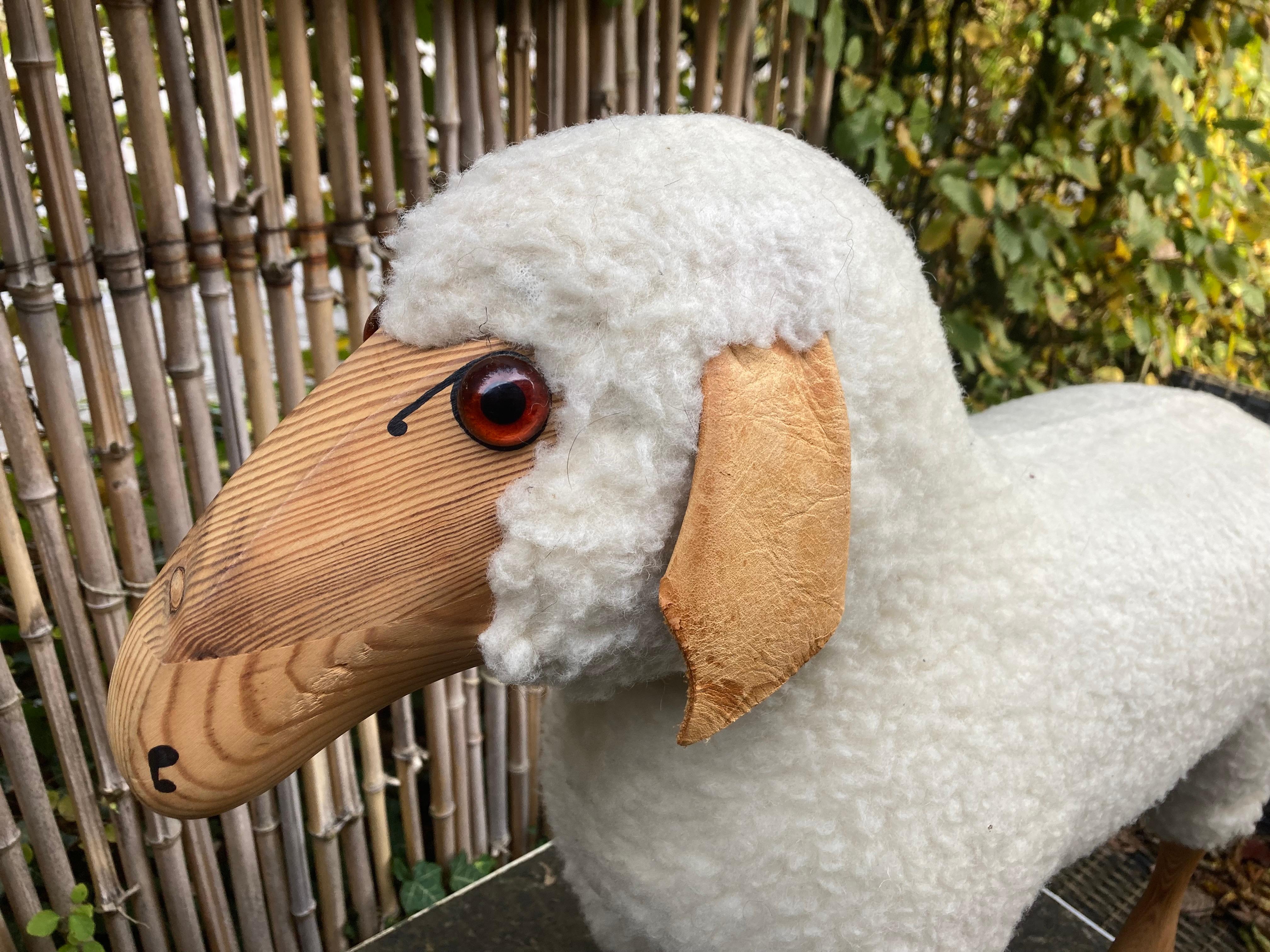Modern Handmade  white woolly  sheep by Hans -Peter Krafft. 1970s. Made in Germany. For Sale