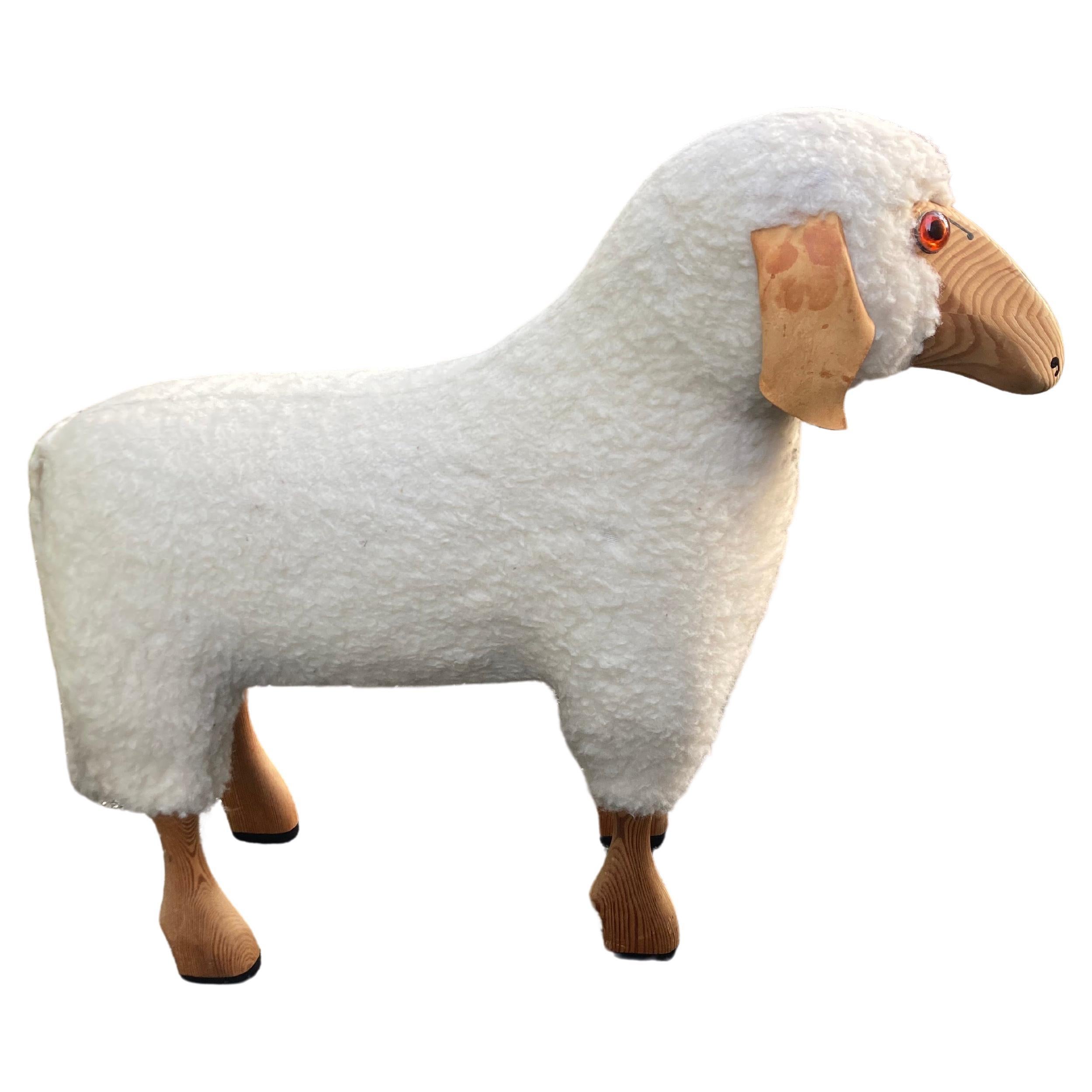 Handmade  white woolly  sheep by Hans -Peter Krafft. 1970s. Made in Germany.