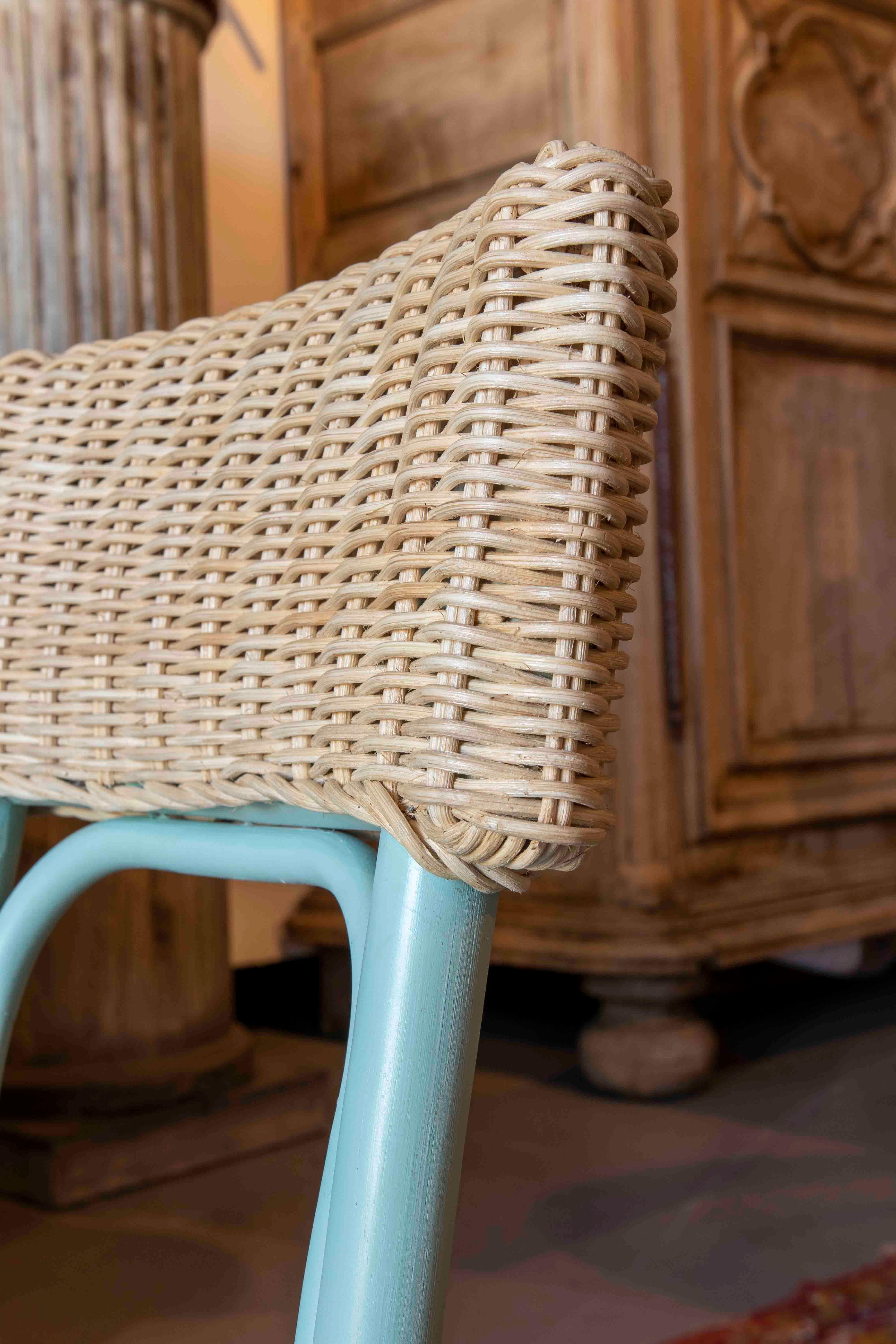 Handmade Wicker and Rattan Children's Chair in Natural Colour & Painted in Blue For Sale 8