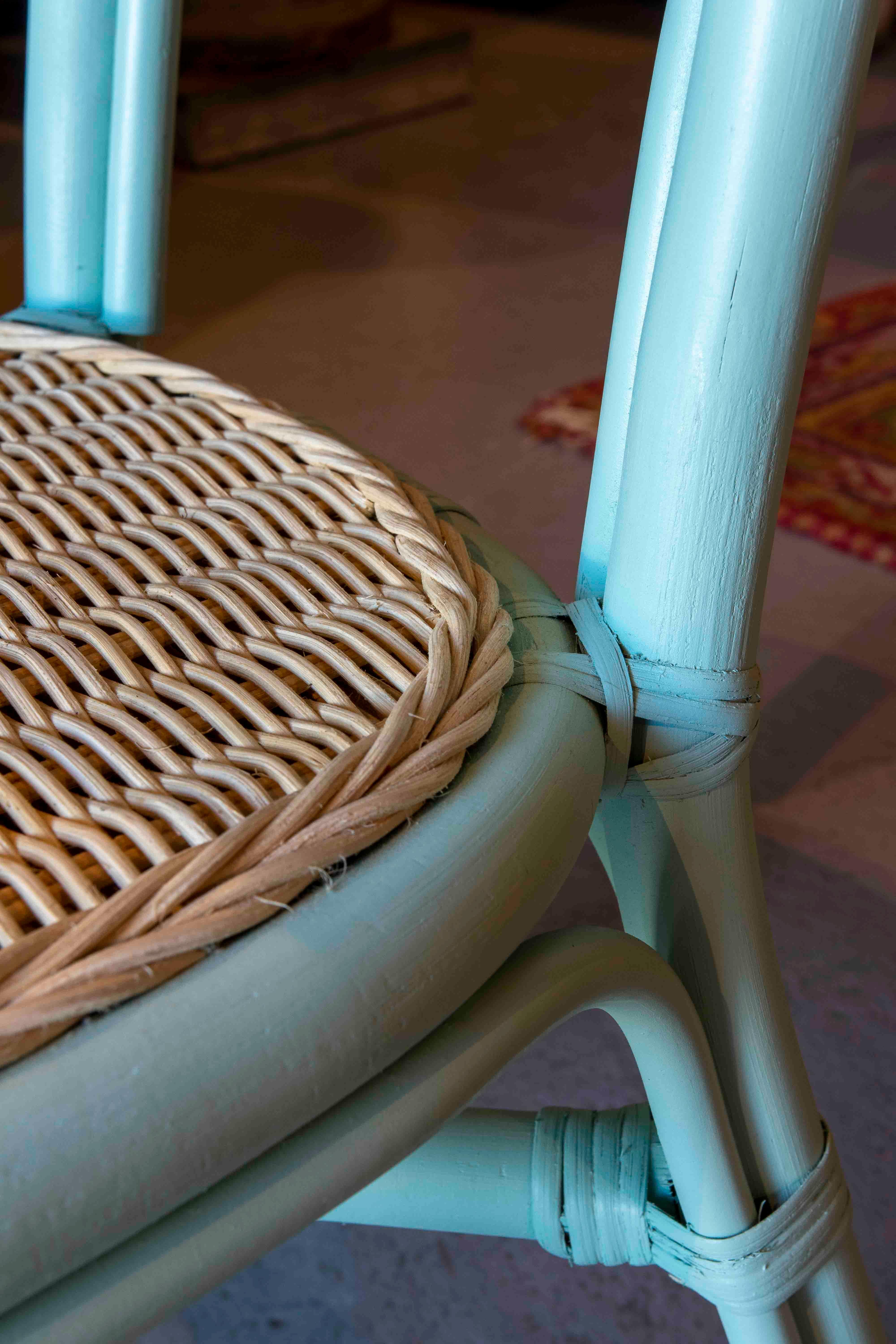 Handmade Wicker and Rattan Children's Chair in Natural Colour & Painted in Blue For Sale 9