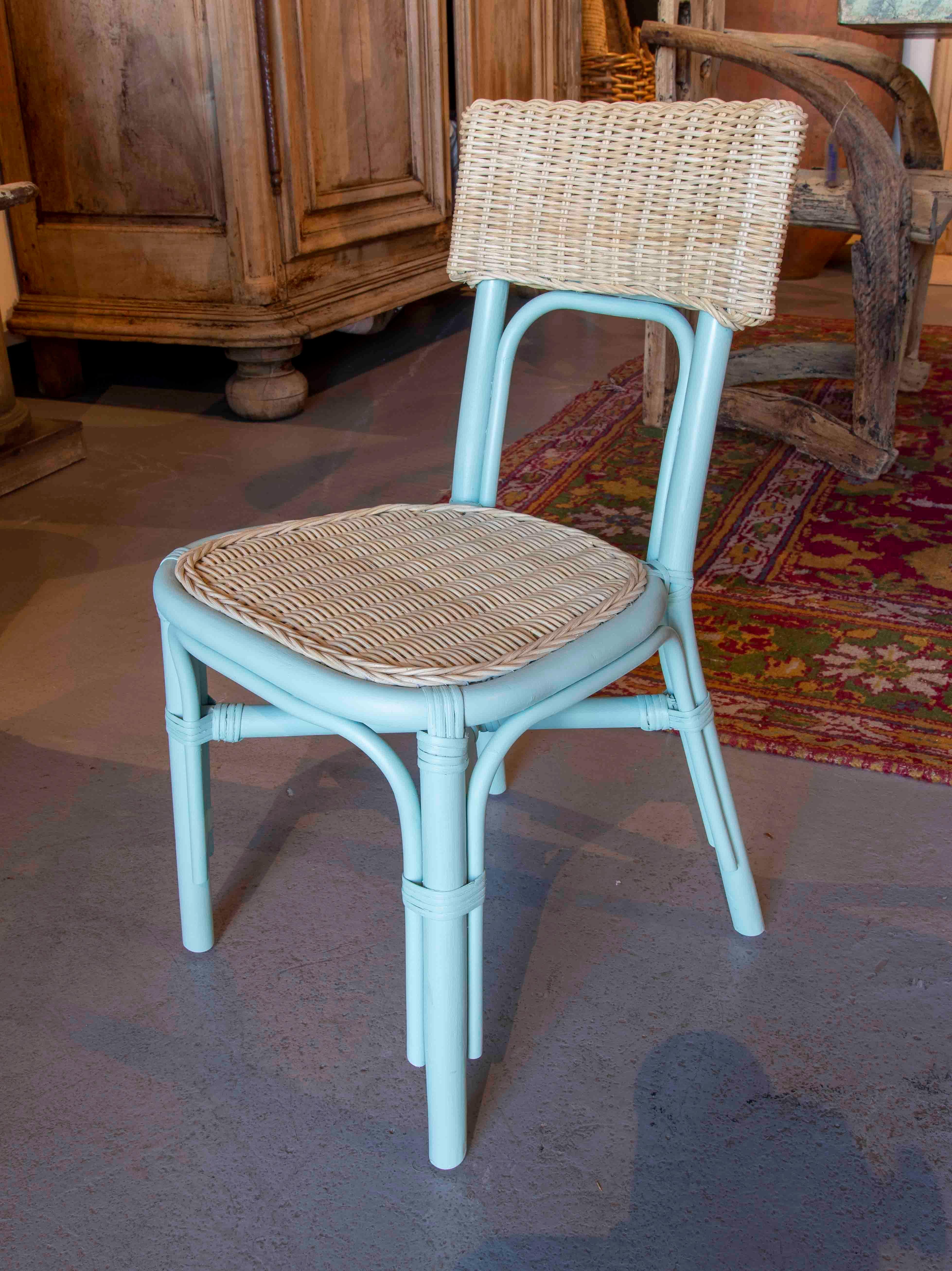 Handmade Wicker and Rattan Children's Chair in Natural Colour & Painted in Blue In Good Condition For Sale In Marbella, ES