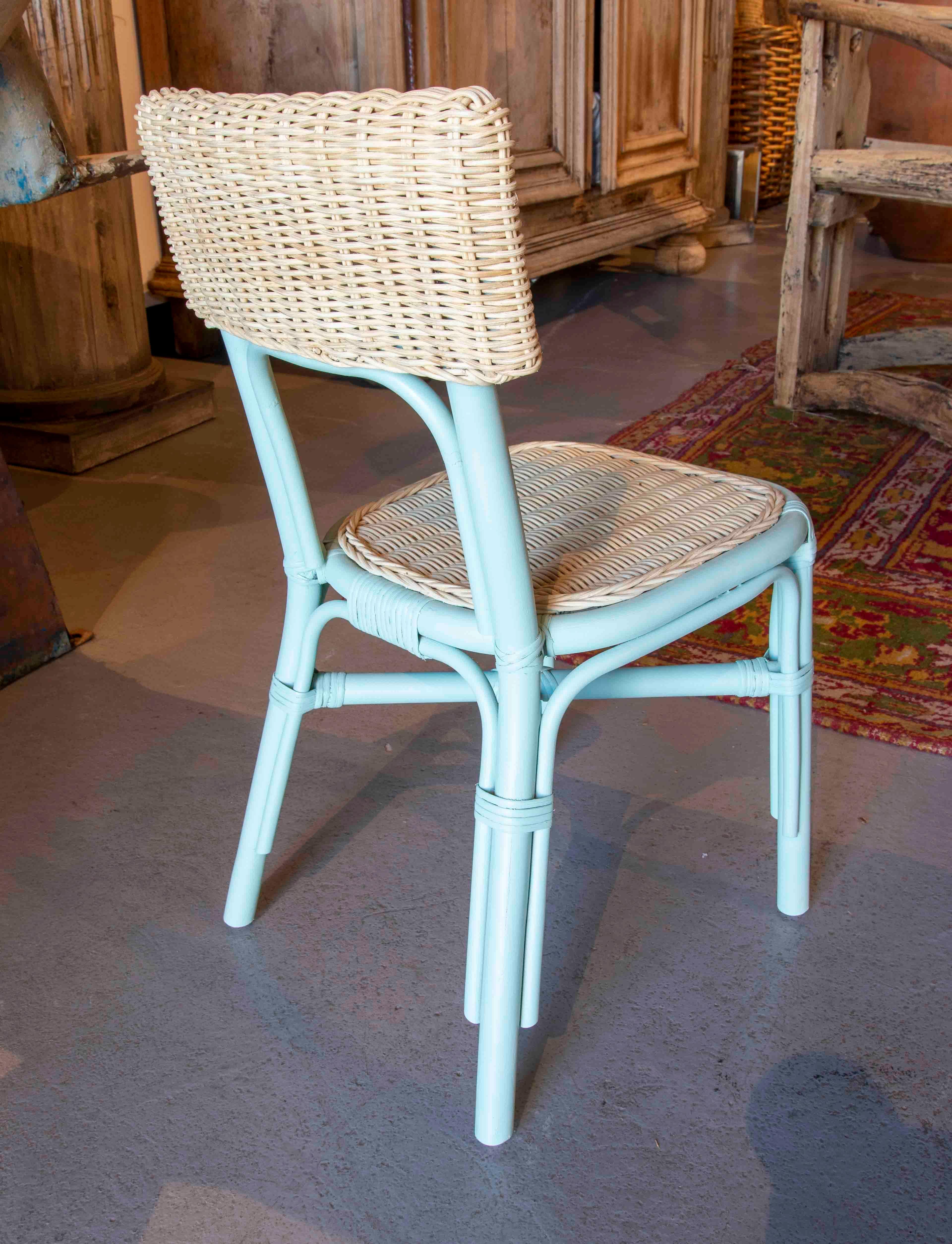 Handmade Wicker and Rattan Children's Chair in Natural Colour & Painted in Blue For Sale 1