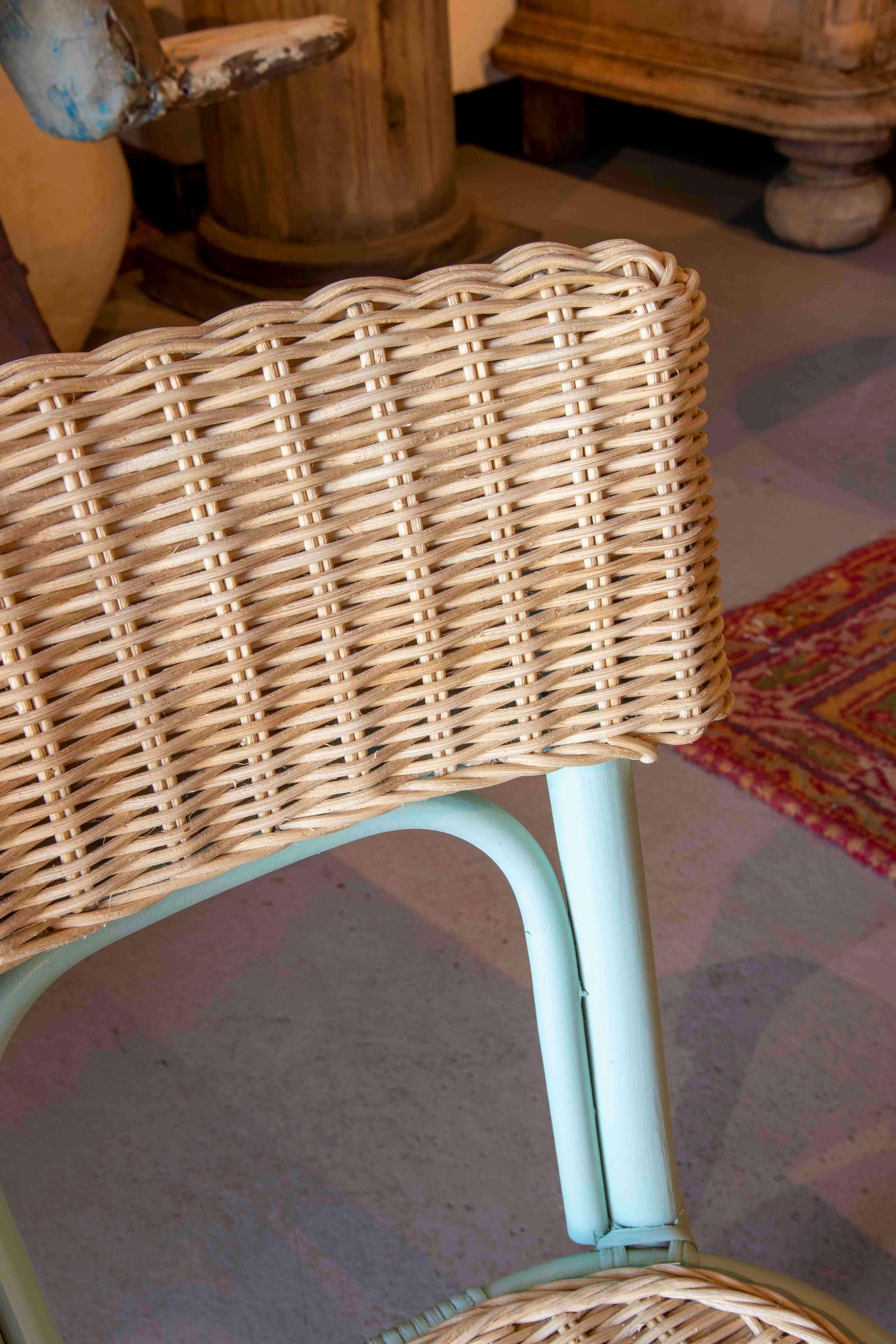 Handmade Wicker and Rattan Children's Chair in Natural Colour & Painted in Blue For Sale 4
