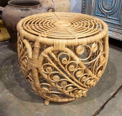 Handmade Wicker and Rattan Stool in Round Shape