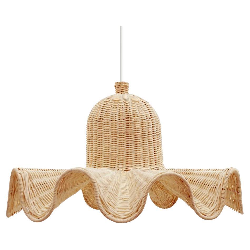 Handmade Wicker Ceiling Lamp with Wavy Shapes
