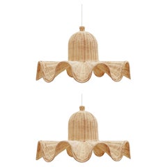 2 x Handmade Wicker Ceiling Lamp with Wavy Shapes