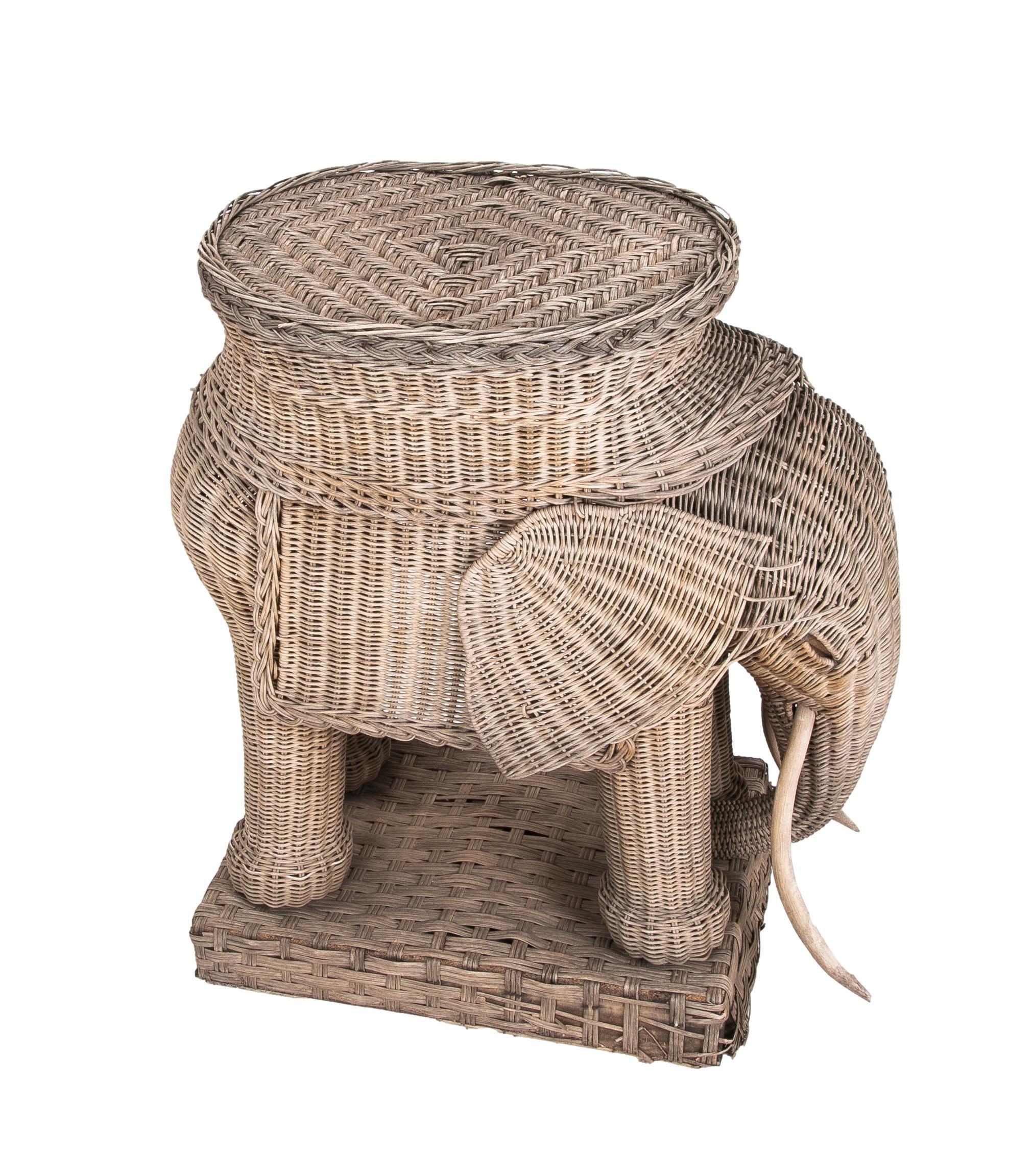 Handmade Wicker Elephant Side Table For Sale 1
