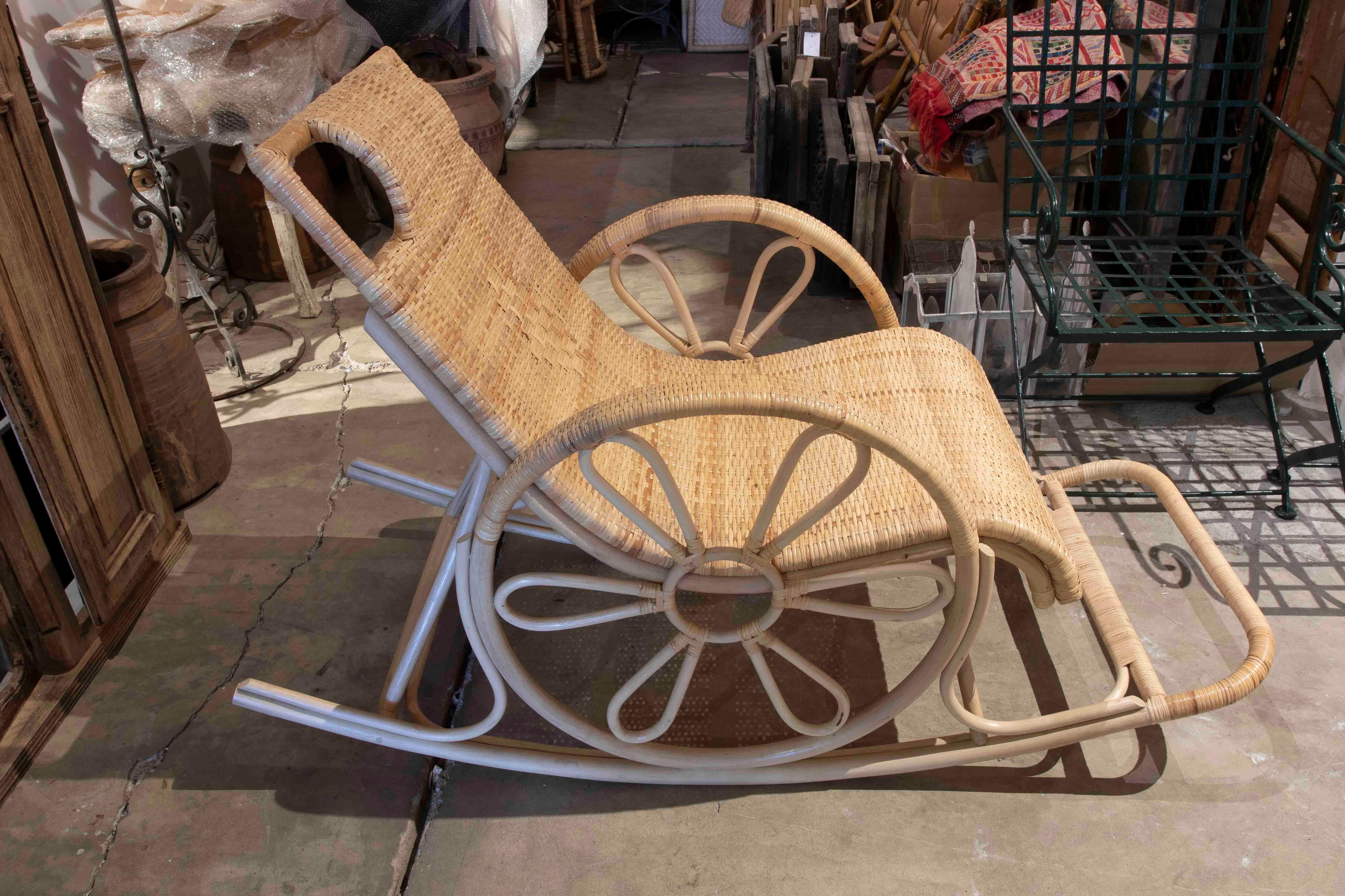 Handmade Wicker Rocking Chair with Armrests For Sale 5