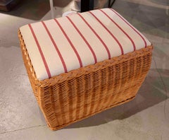 Handmade Wicker Stool with Striped Upholstered Cushion