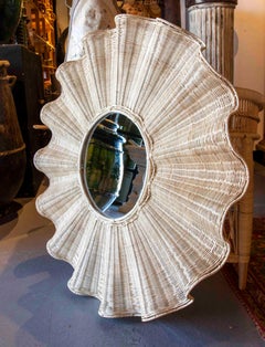 Handgefertigter Wandspiegel aus Korbweide mit wellenförmigen Formen und Eisenstruktur